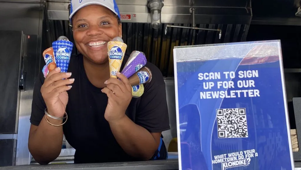 giving out free ice cream for Klondike