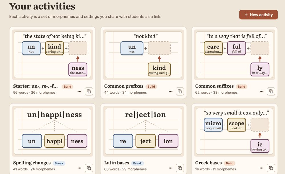 Morphology Mash activities with word-building cards
