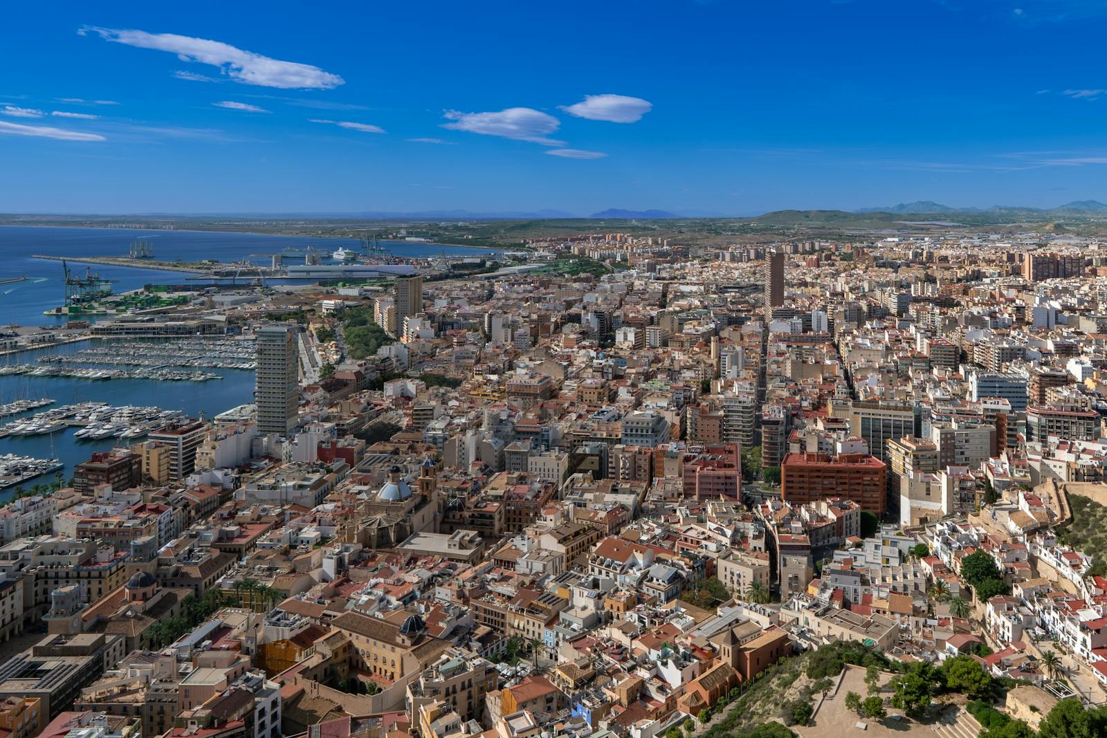 Alicante harbor and city aerial view - monthly car rental Spain