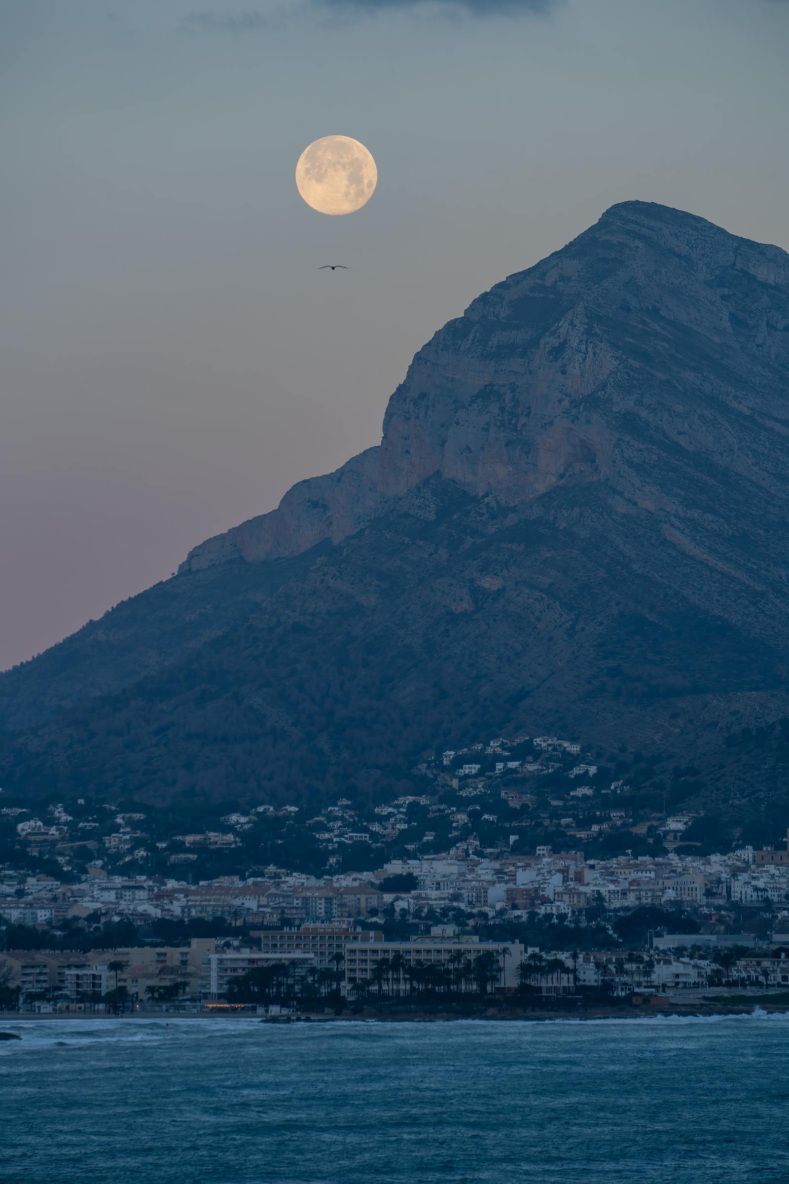 Montgo mountain over Denia with full moon - rent a car Denia