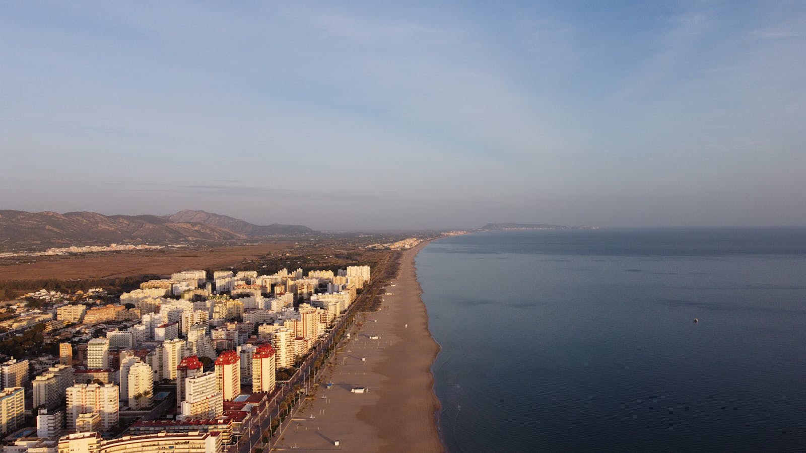 Gandia beach aerial view at sunrise - rent a car Gandia