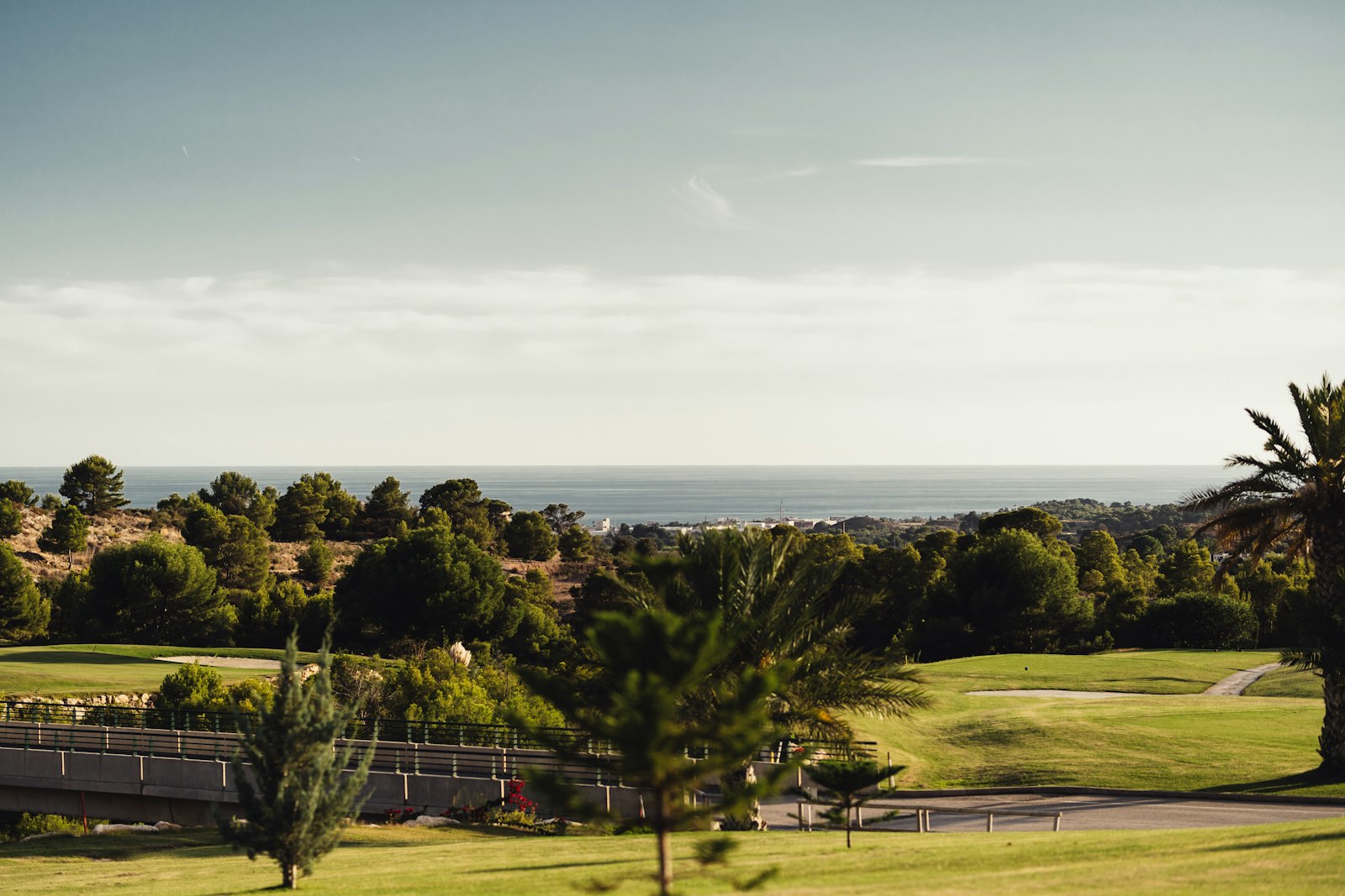 Golf course with sea view and palm trees on the Costa Blanca, Spain
