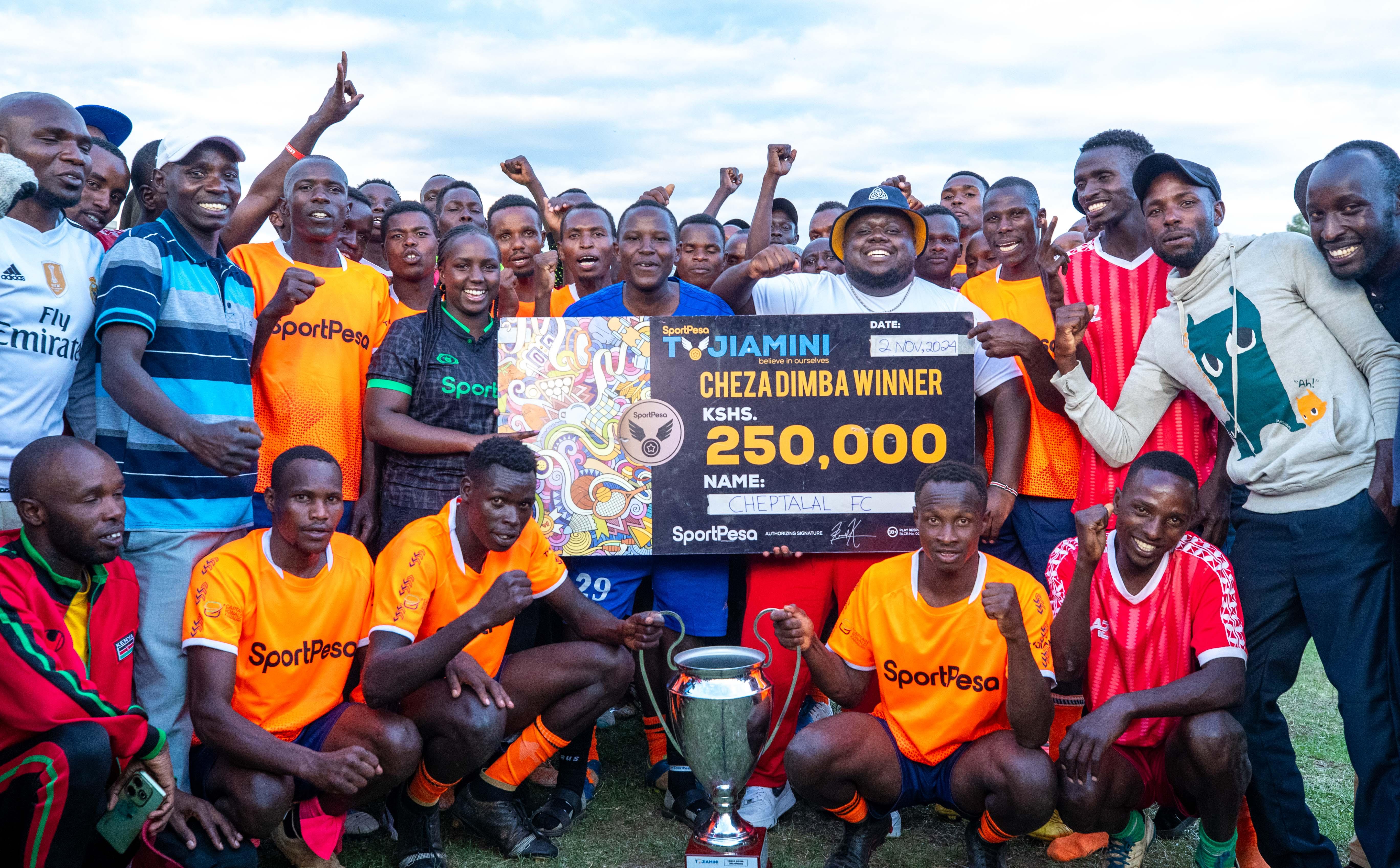 Kenyan grassroots football team supported by Tujiamini, illustrating sports sponsorship reporting
