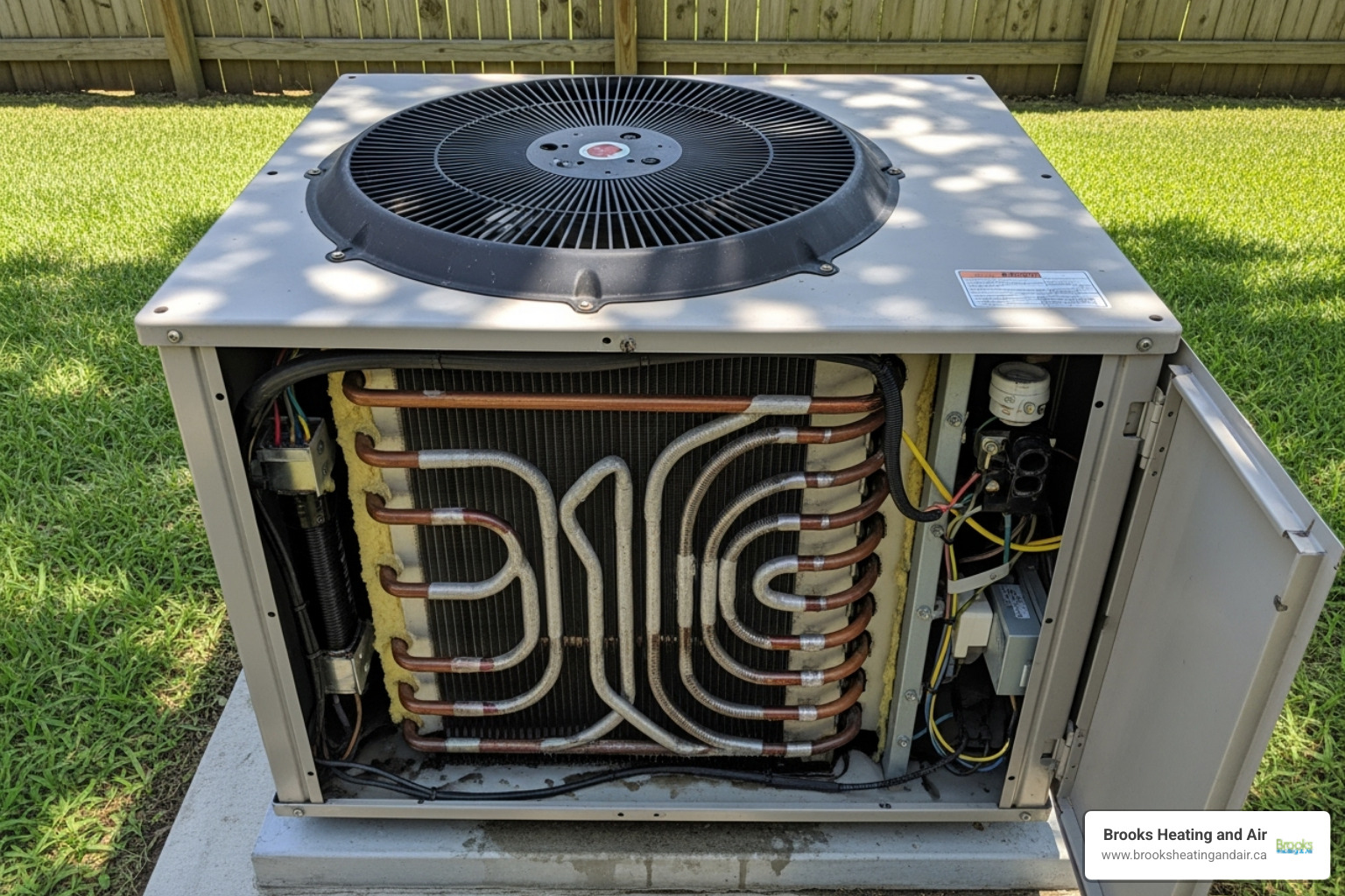 Outdoor condenser unit with the cover removed - AC coil cleaning