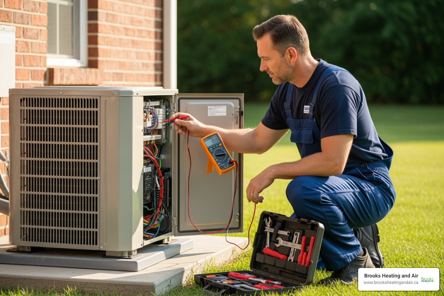 a professional HVAC technician inspecting an outdoor heat pump unit - heat pump not cooling