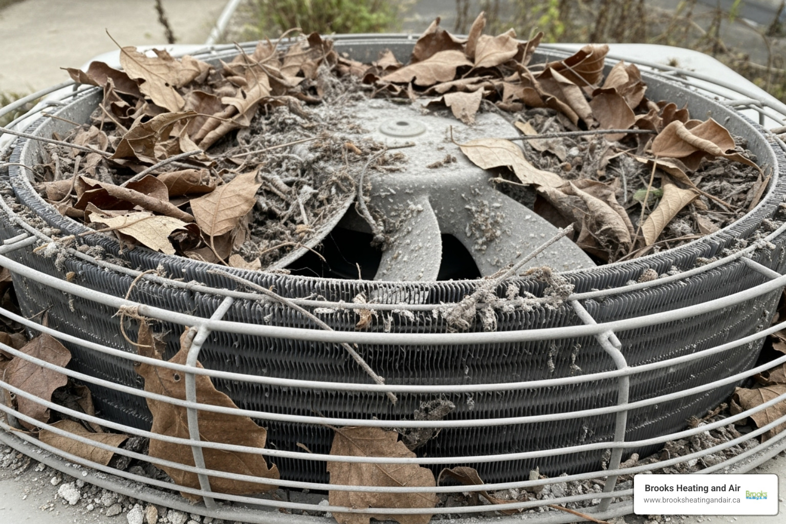 dirty outdoor heat pump coils covered in debris - heat pump not cooling