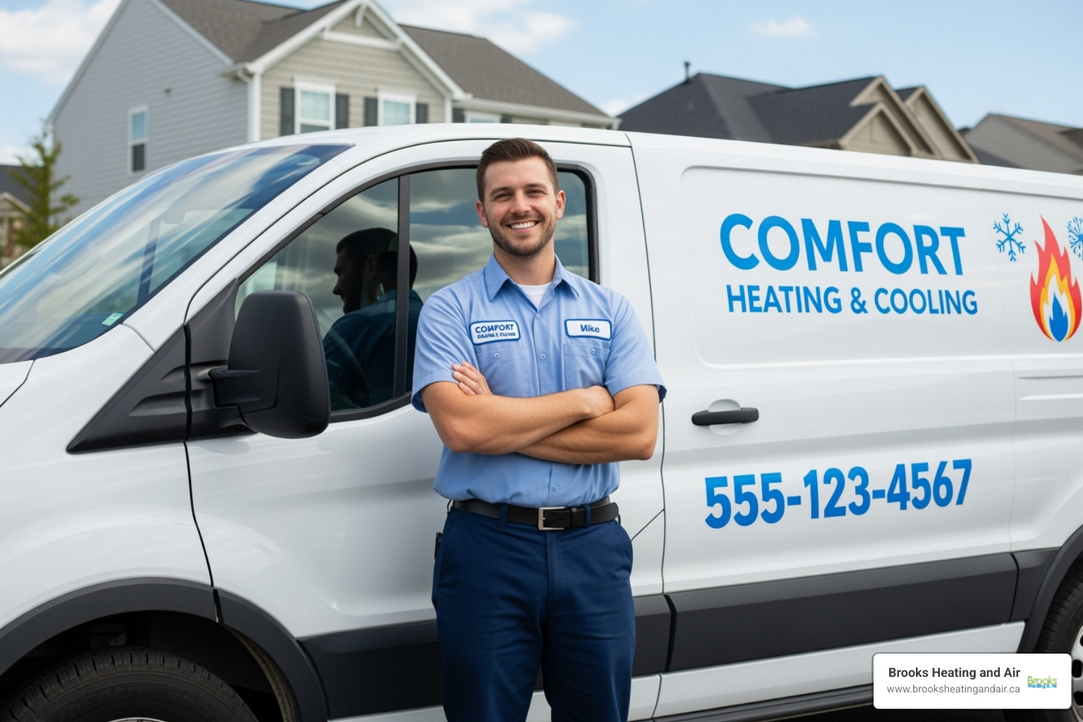 Friendly, uniformed HVAC technician with a van - hvac repair in milton