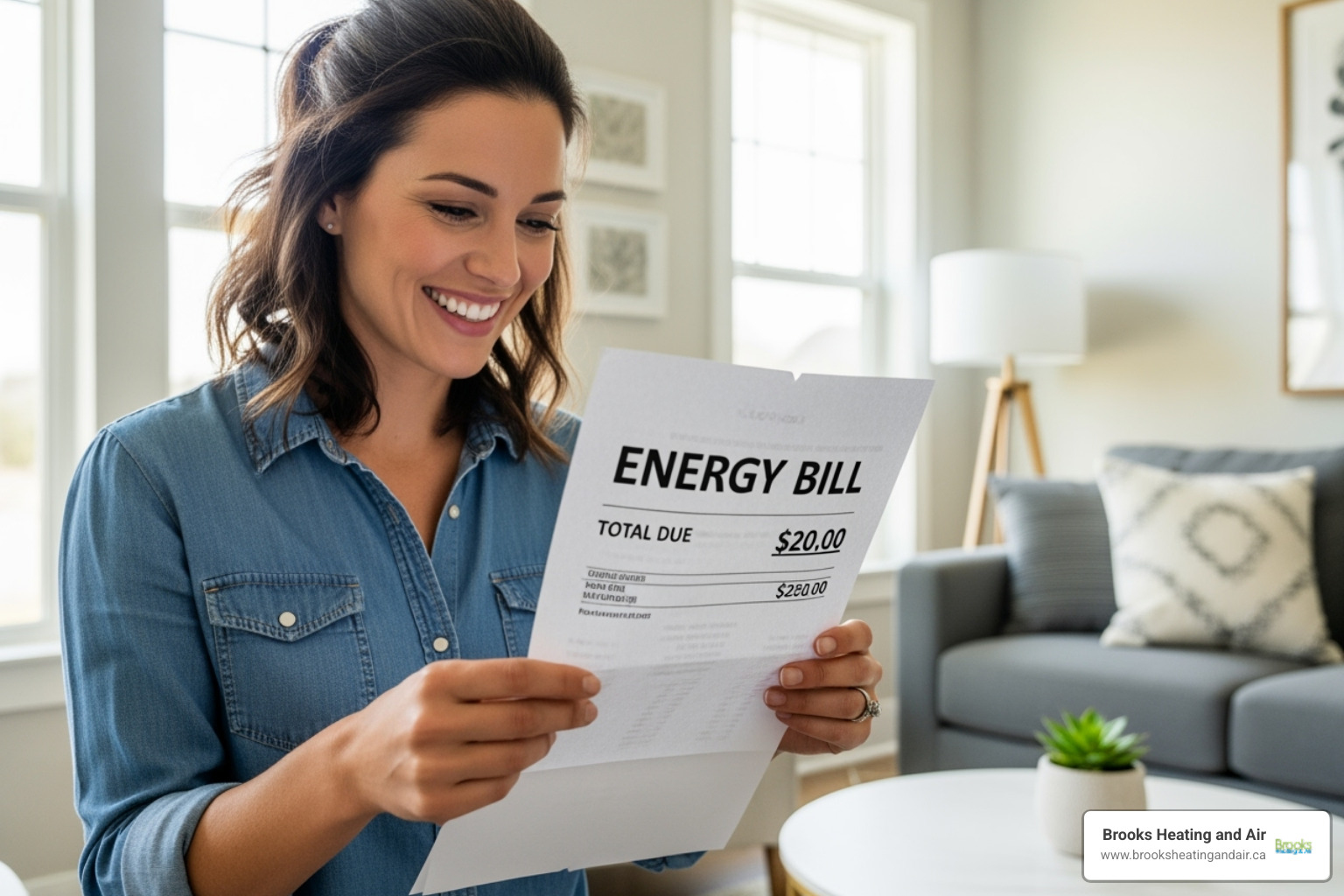 a homeowner looking happily at their lower energy bill - Air duct cleaning Milton