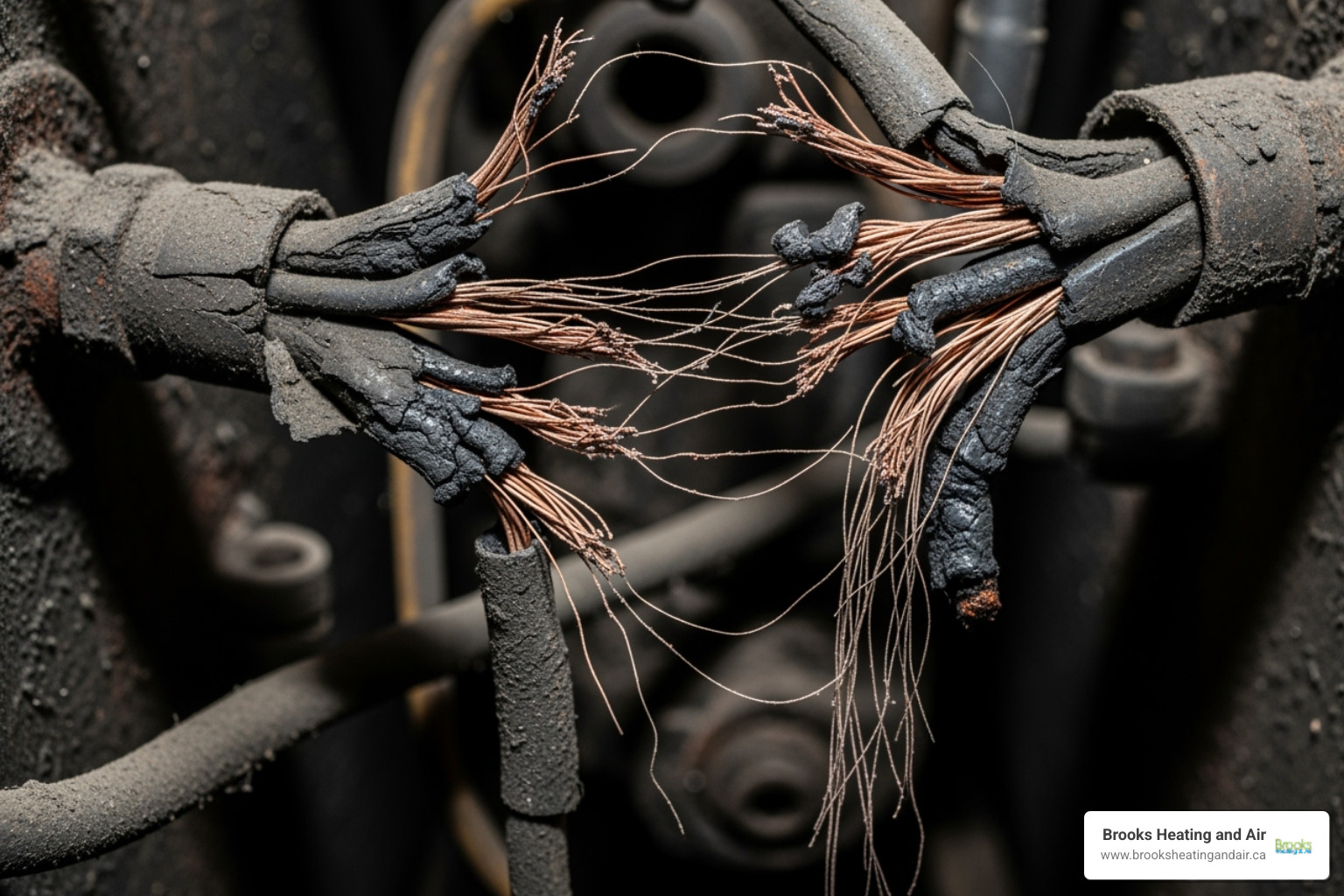 Frayed electrical wiring inside a boiler unit - Boiler burning smell