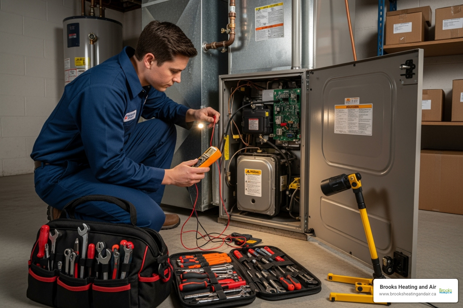certified technician working on furnace - Furnace repair Brampton