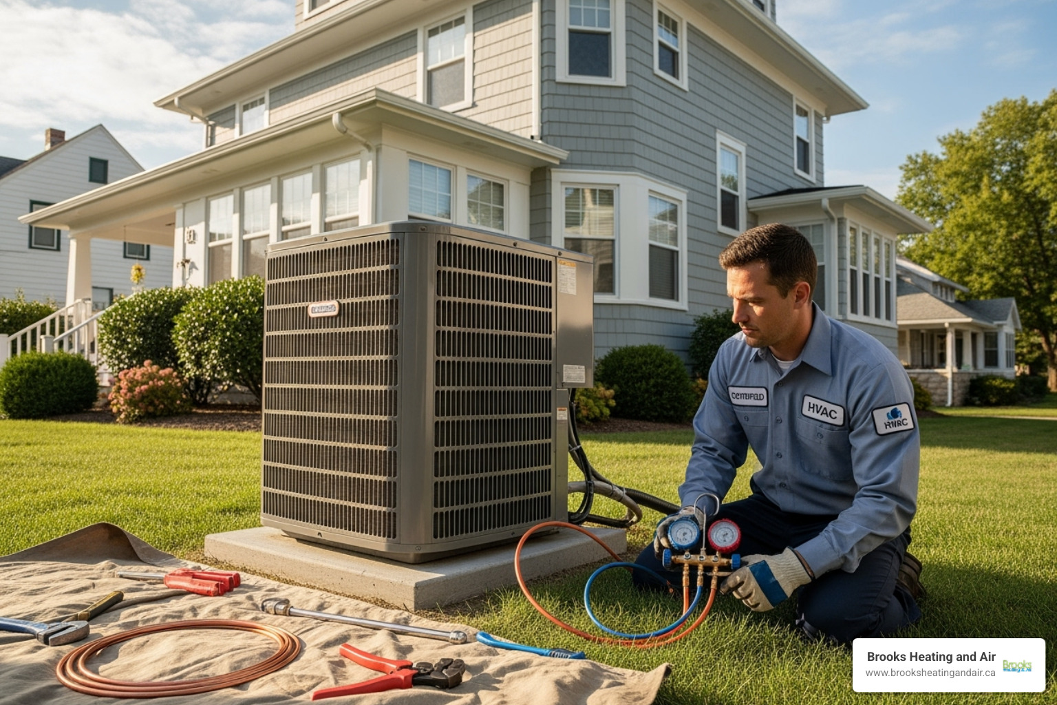 certified technician installing an outdoor AC unit - ac installation milton