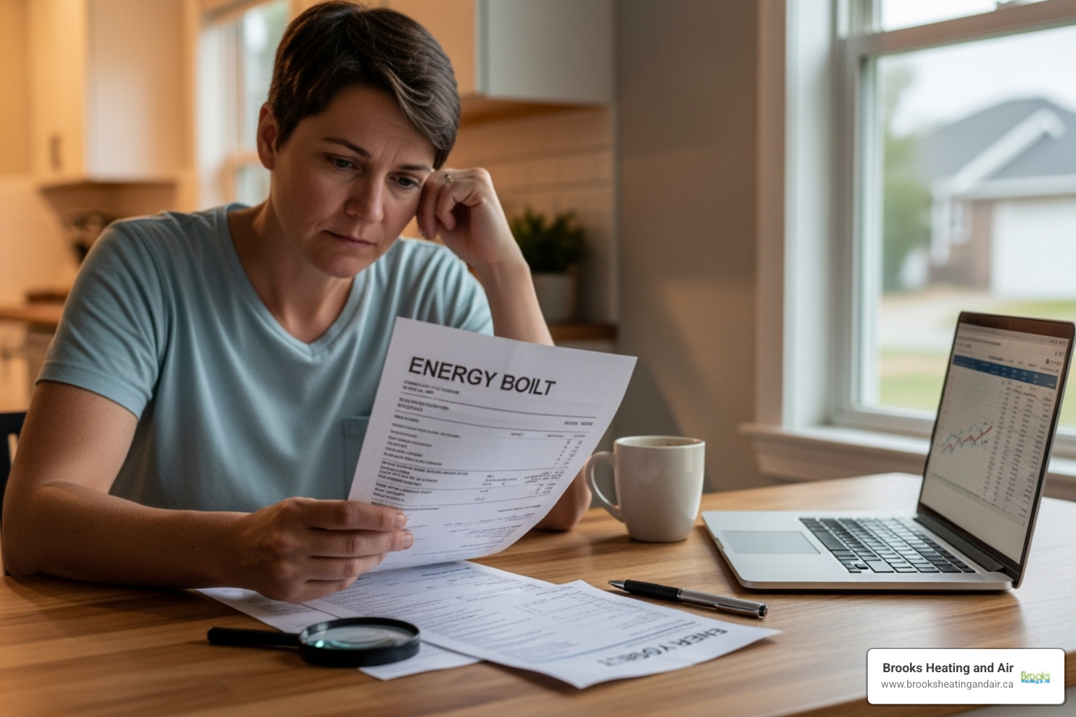 homeowner reviewing energy bill - Best heat pump brands