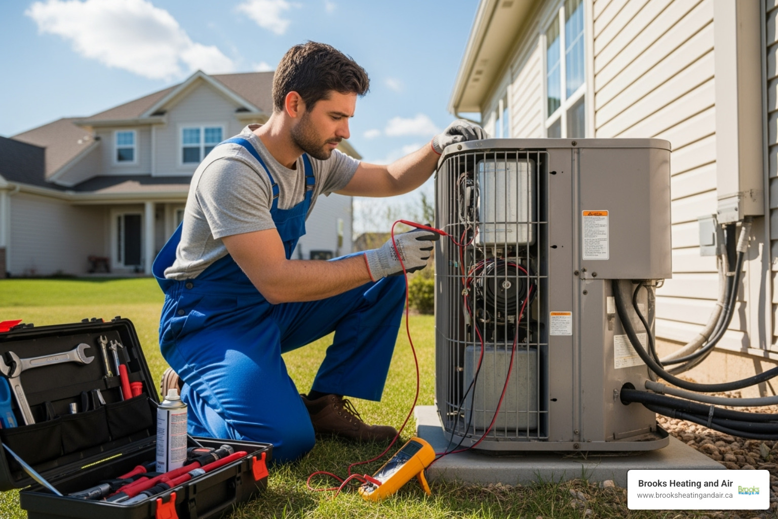 technician servicing an AC unit - Milton HVAC company