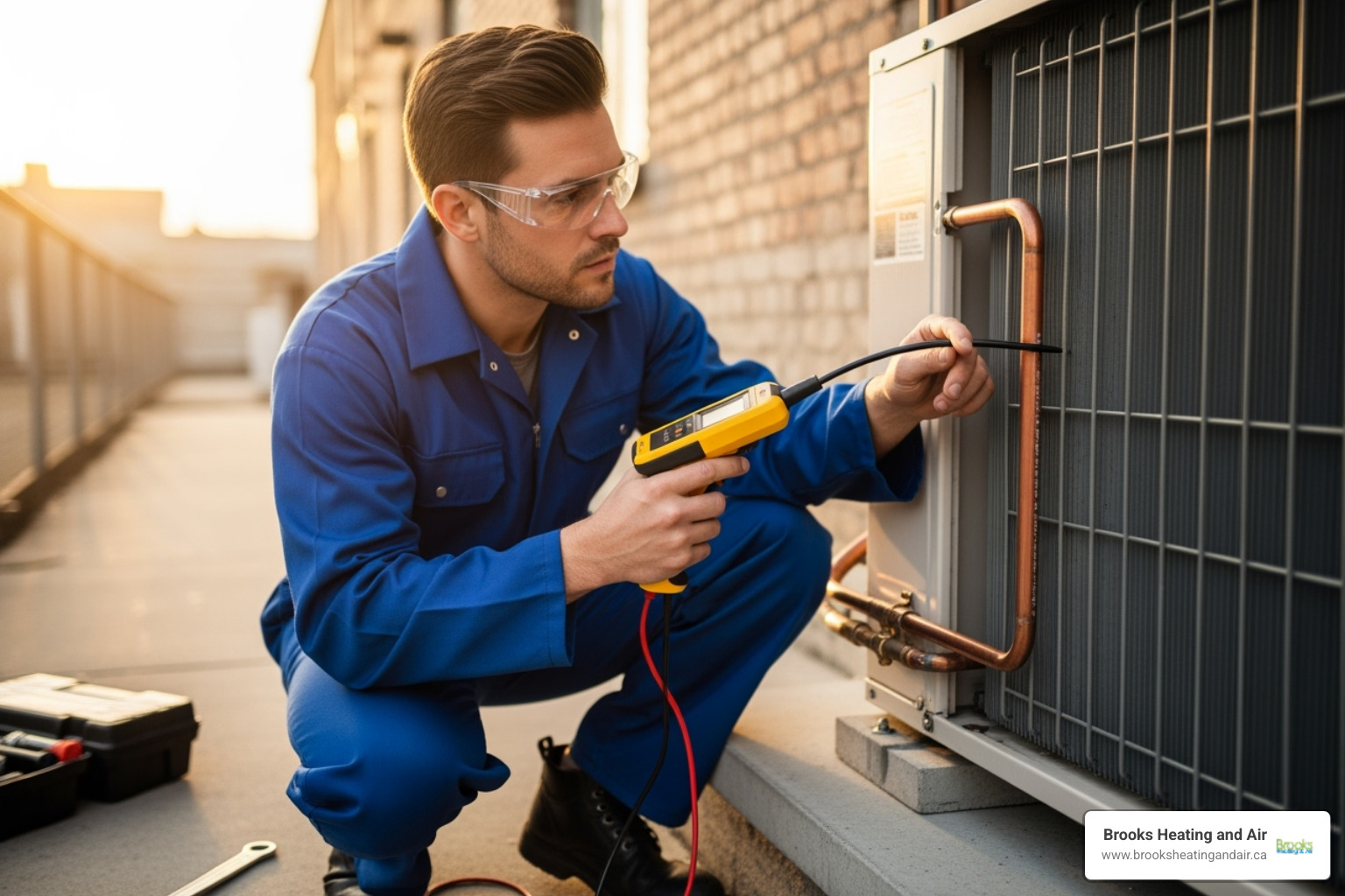 HVAC technician using an electronic leak detector - AC refrigerant leak HVAC technician using an electronic leak detector - AC refrigerant leak