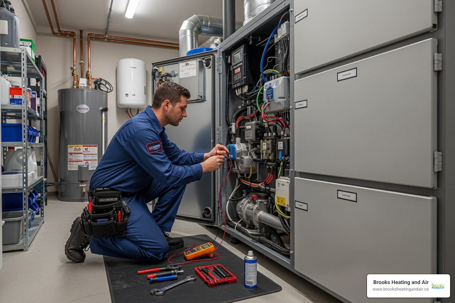 Professional technician servicing an indoor geothermal heat pump unit - geothermal hvac service georgetown Professional technician servicing an indoor geothermal heat pump unit - geothermal hvac service georgetown