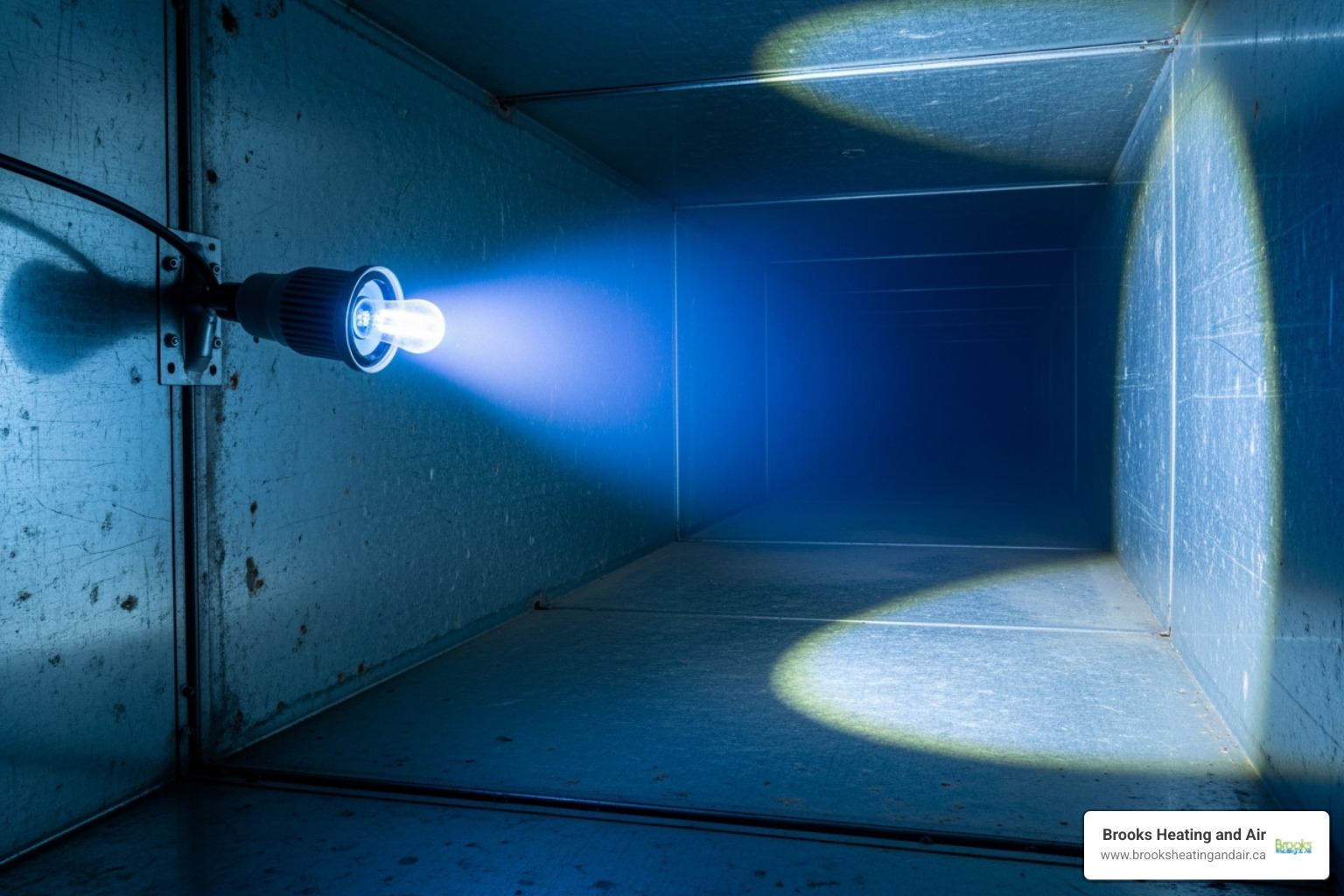 UV light bulb illuminating inside HVAC duct - uv light installation acton on UV light bulb illuminating inside HVAC duct - uv light installation acton on