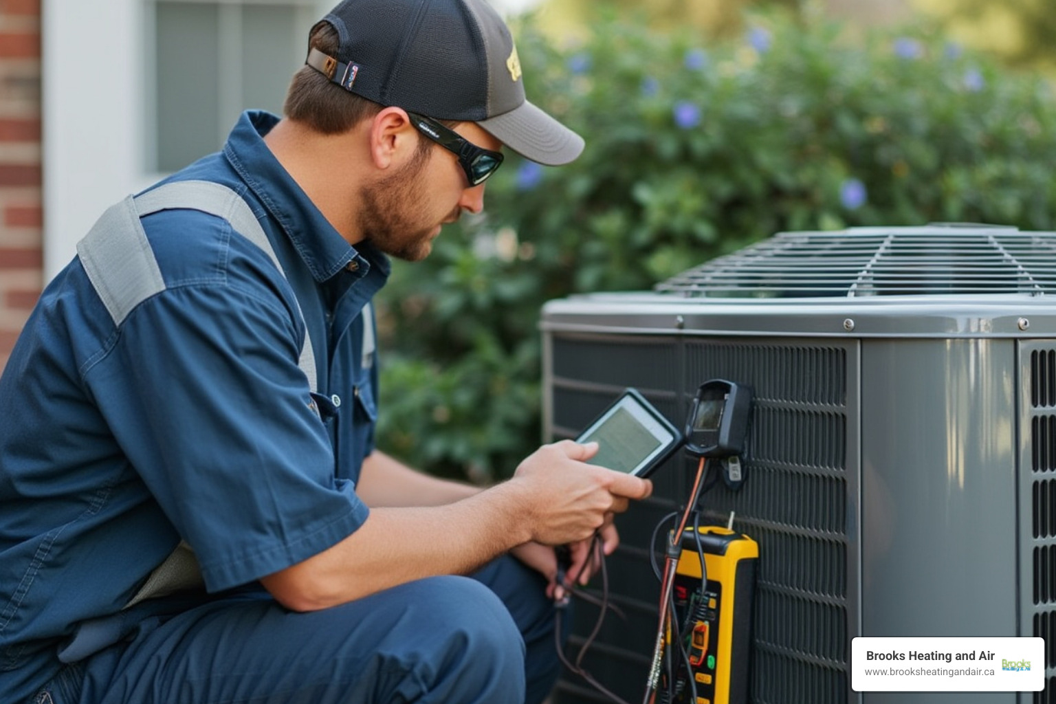 professional technician safely diagnosing an HVAC system - central air repair acton