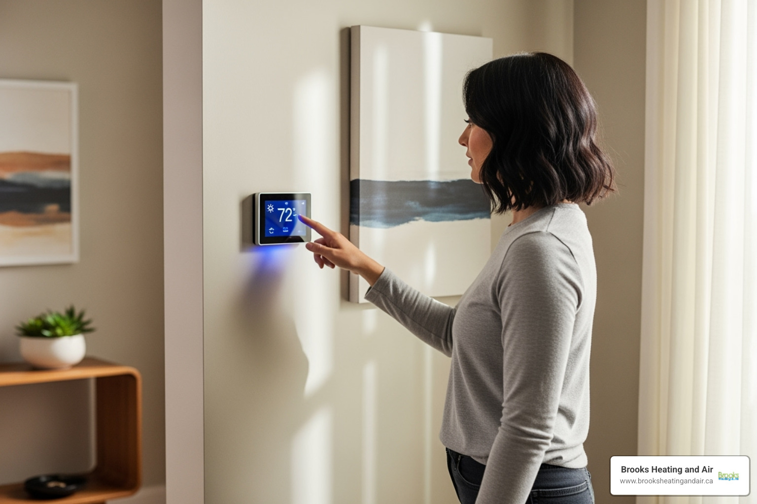 Homeowner checking thermostat - emergency ac repair halton hills