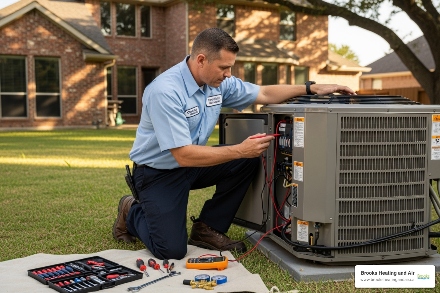 Professional technician diagnosing AC unit - emergency ac repair halton hills