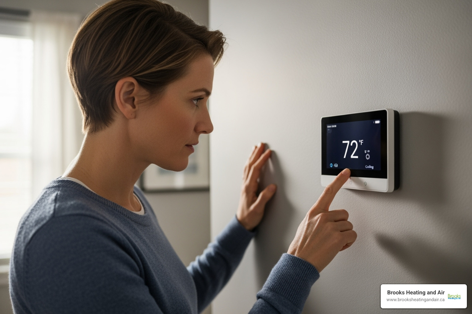 homeowner looking at thermostat - heating system repair halton hills homeowner looking at thermostat - heating system repair halton hills