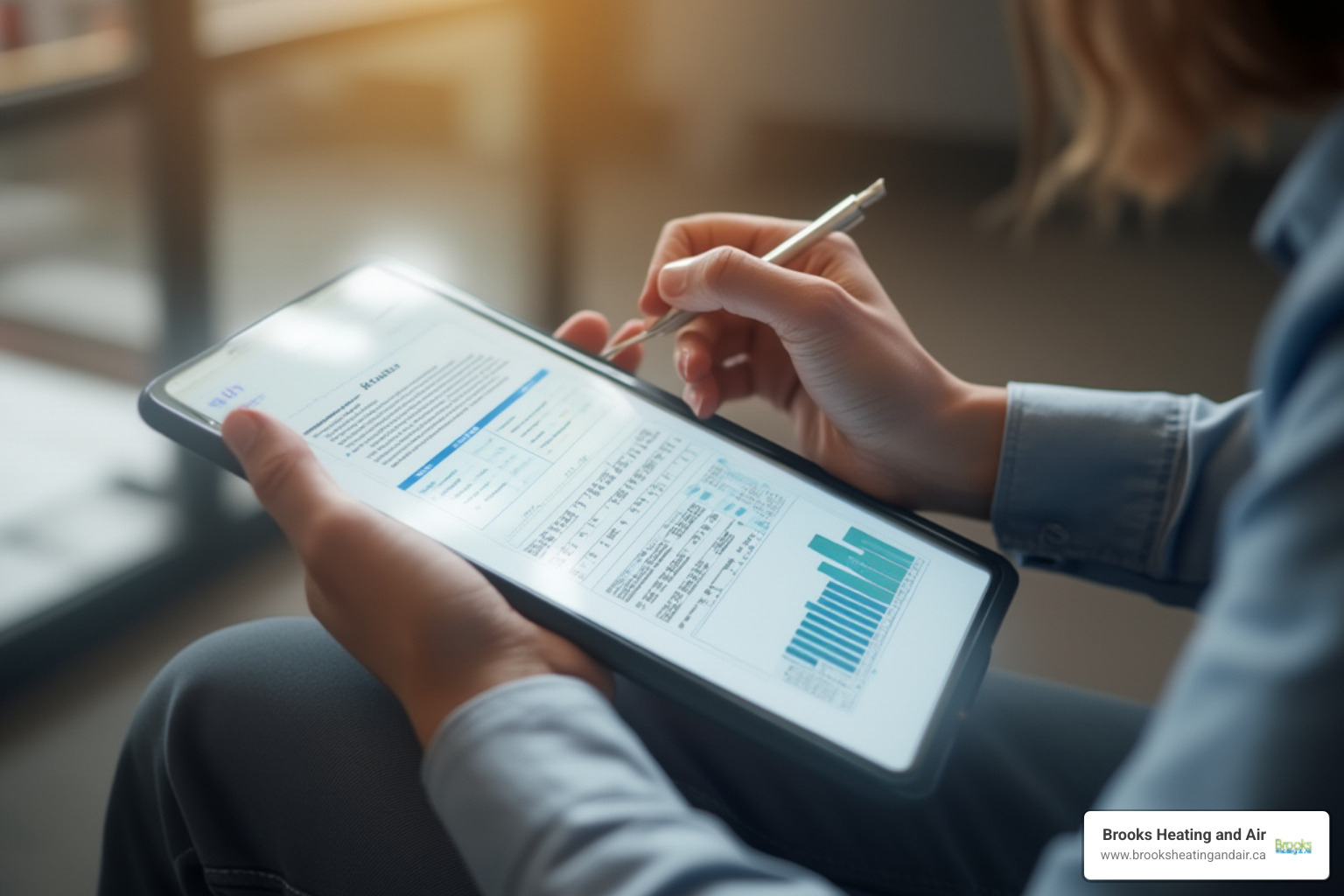 a person reviewing financing documents on a tablet - hvac financing ontario
