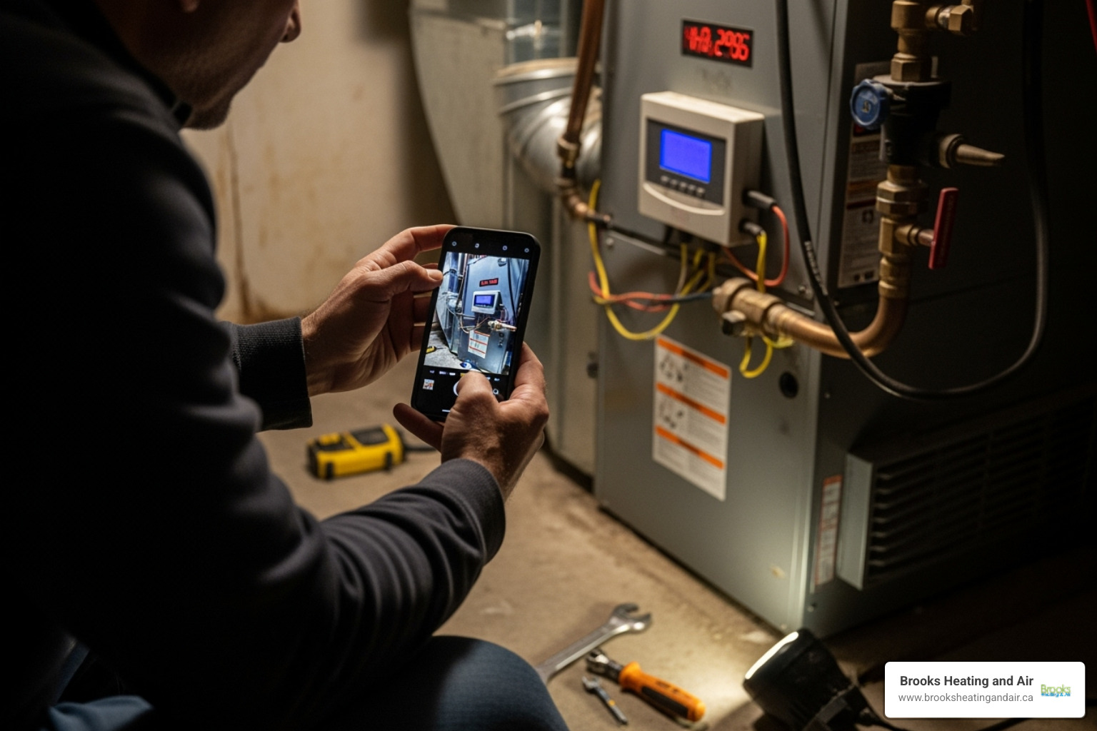 A homeowner documenting an HVAC issue with a smartphone - hvac satisfaction guarantee ontario