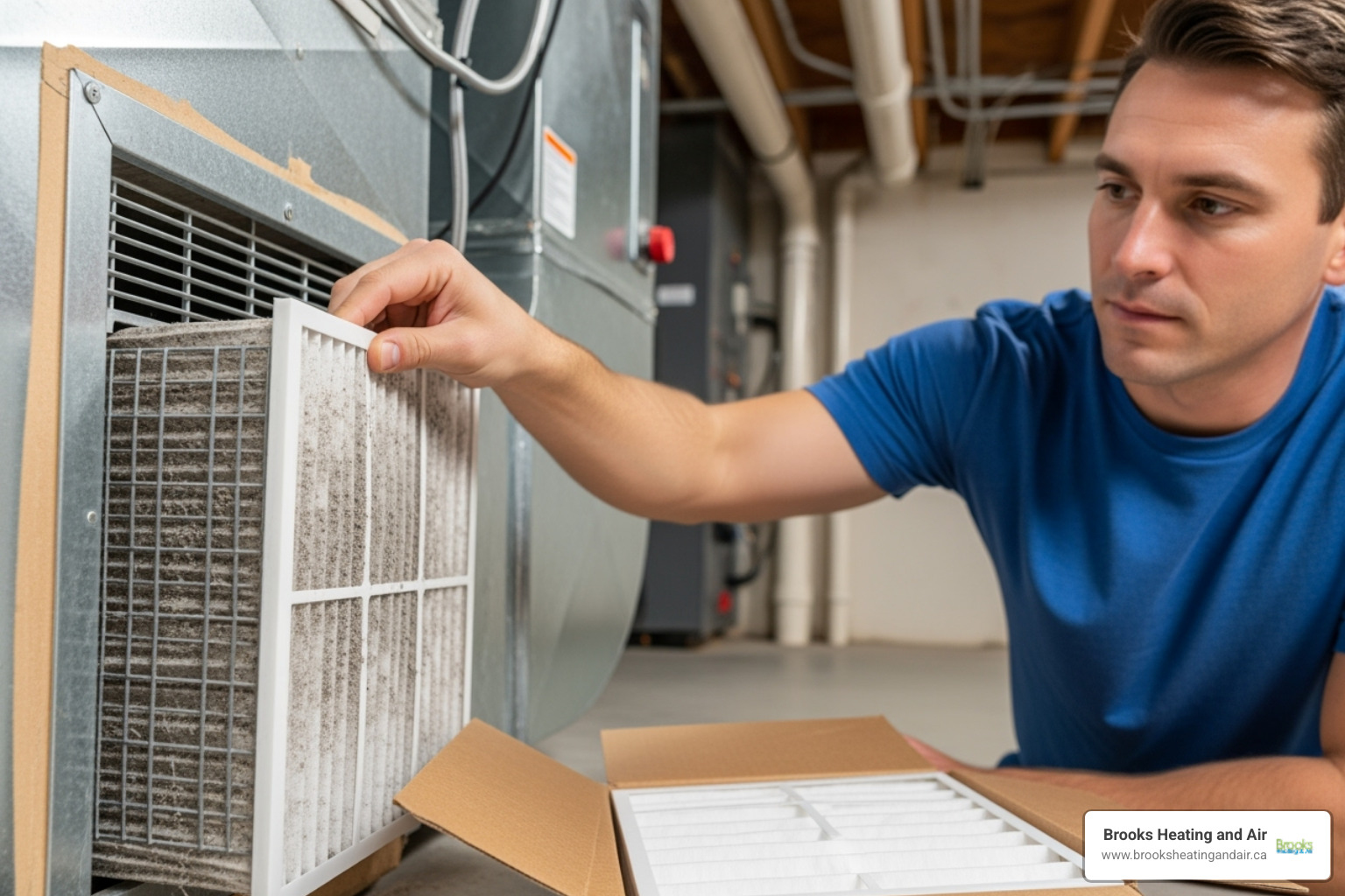 A homeowner changing an air filter - emergency hvac repair georgetown