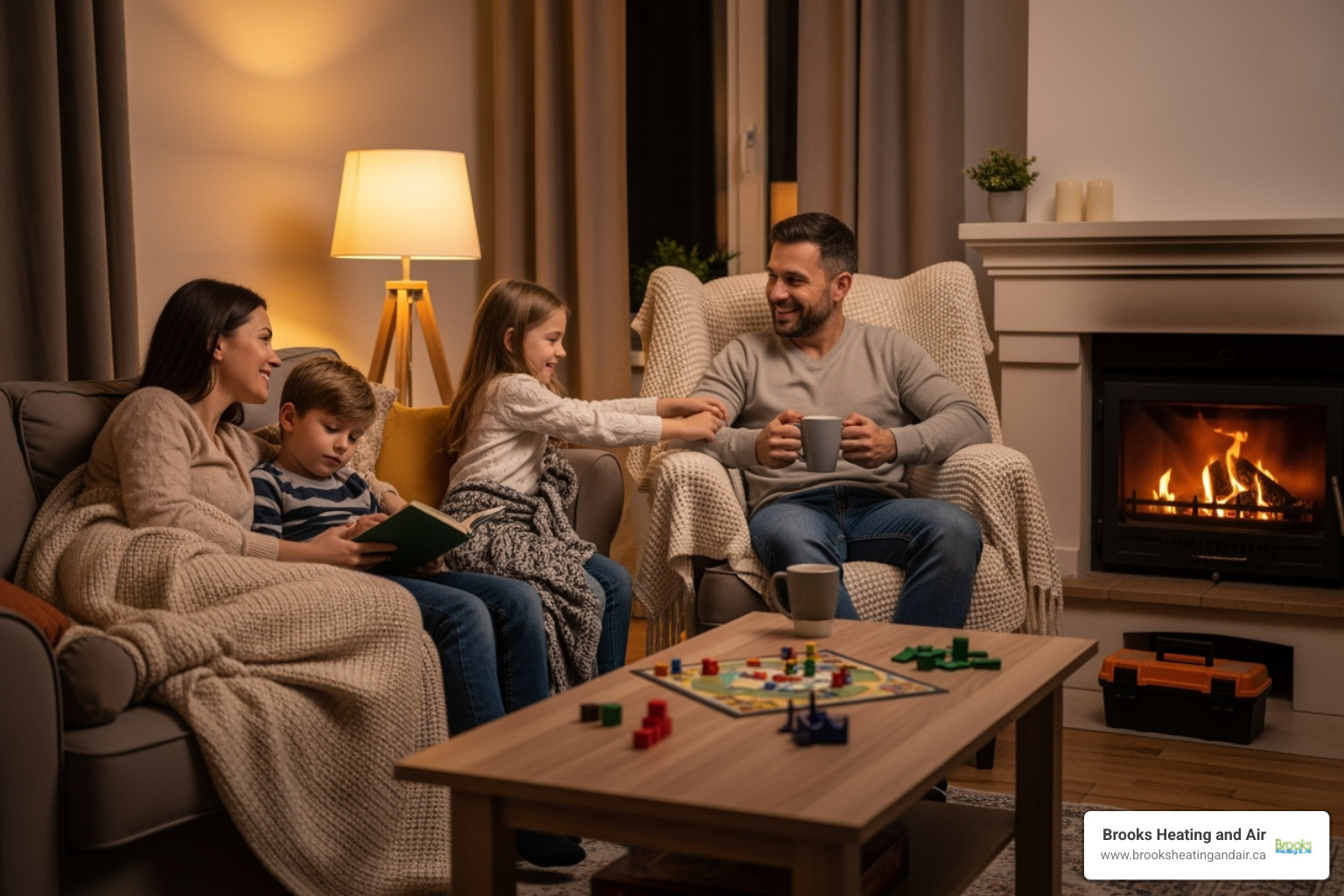 a family enjoying a warm, comfortable home after heating repair - heating repair acton on