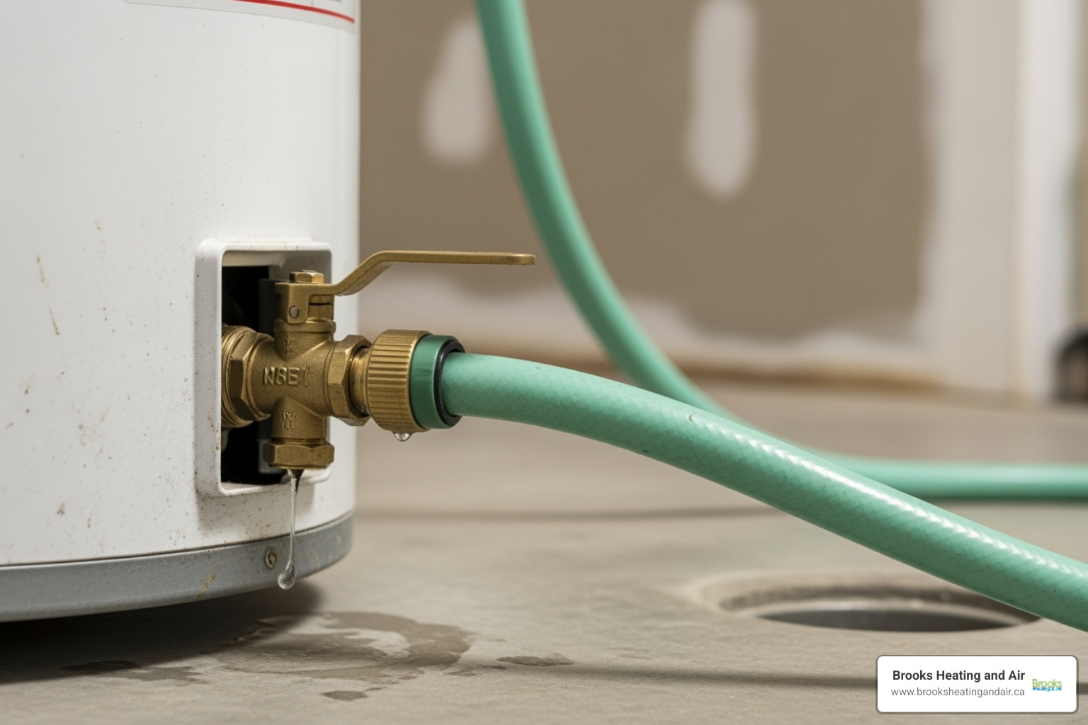 Garden hose connected to a water heater's drain valve - Replace hot water heater