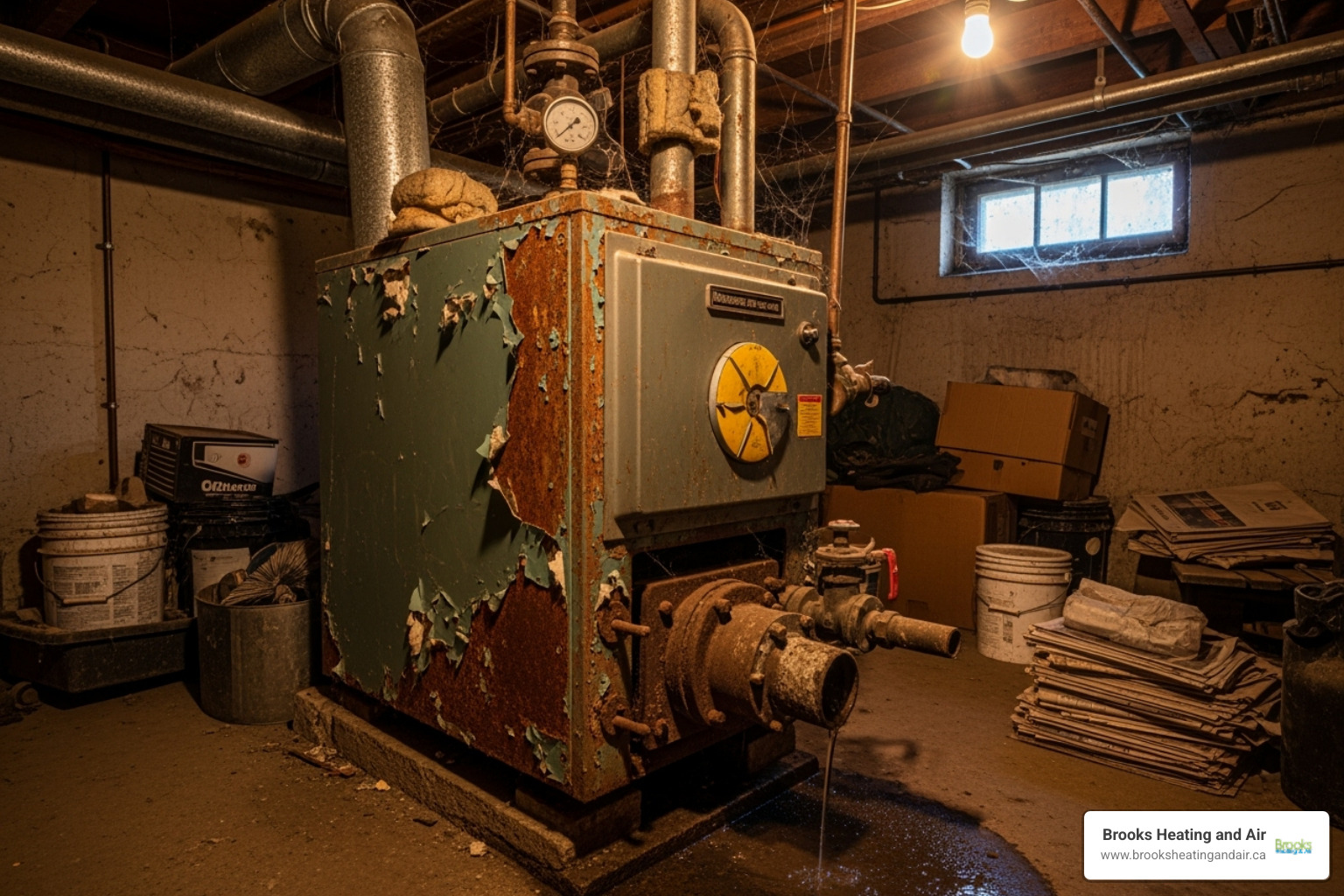 Old, inefficient boiler with visible rust - Boiler Installation and Replacement in Milton, ON