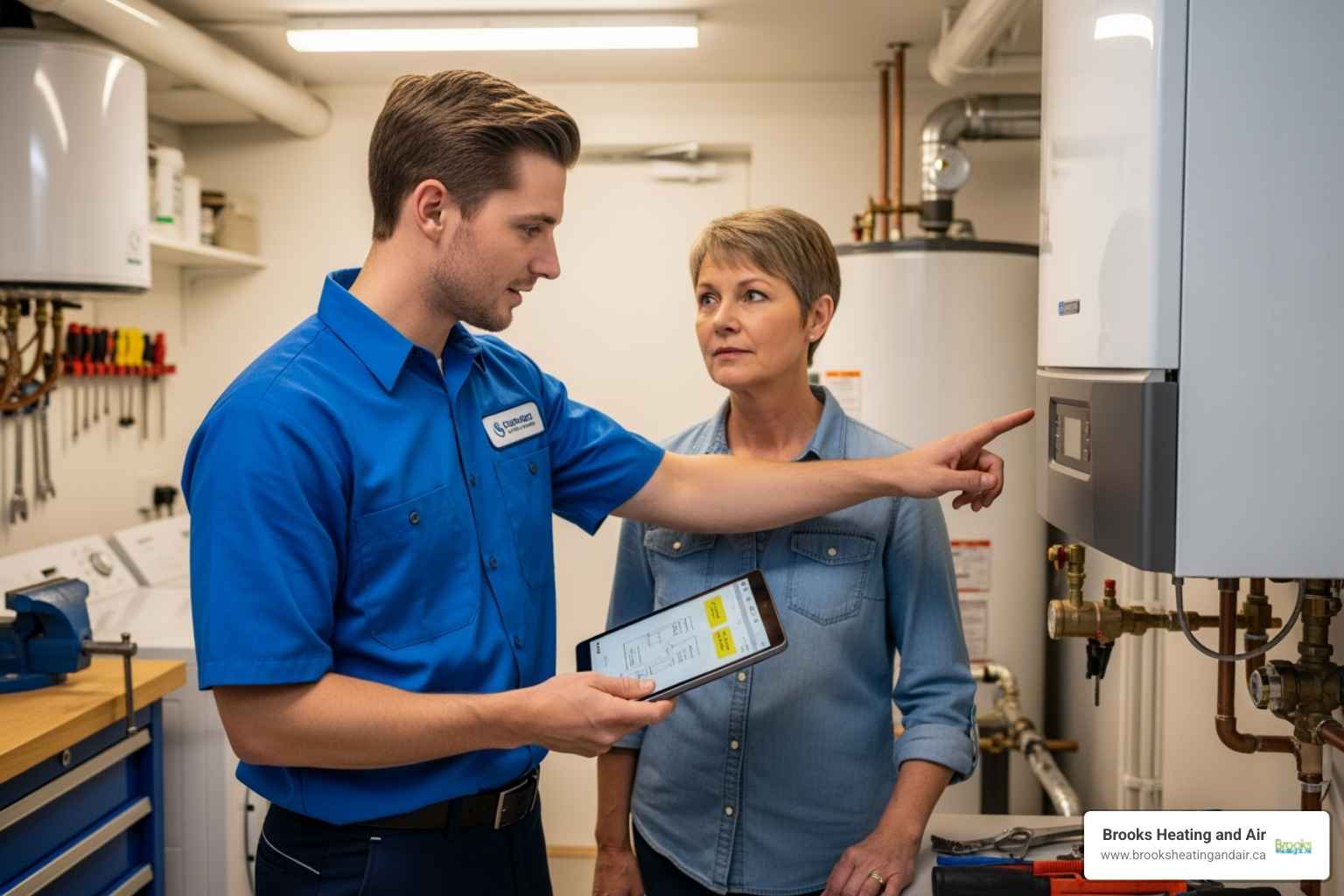 Homeowner discussing boiler options with a friendly HVAC technician - Boiler Repair and Maintenance In Milton, ON