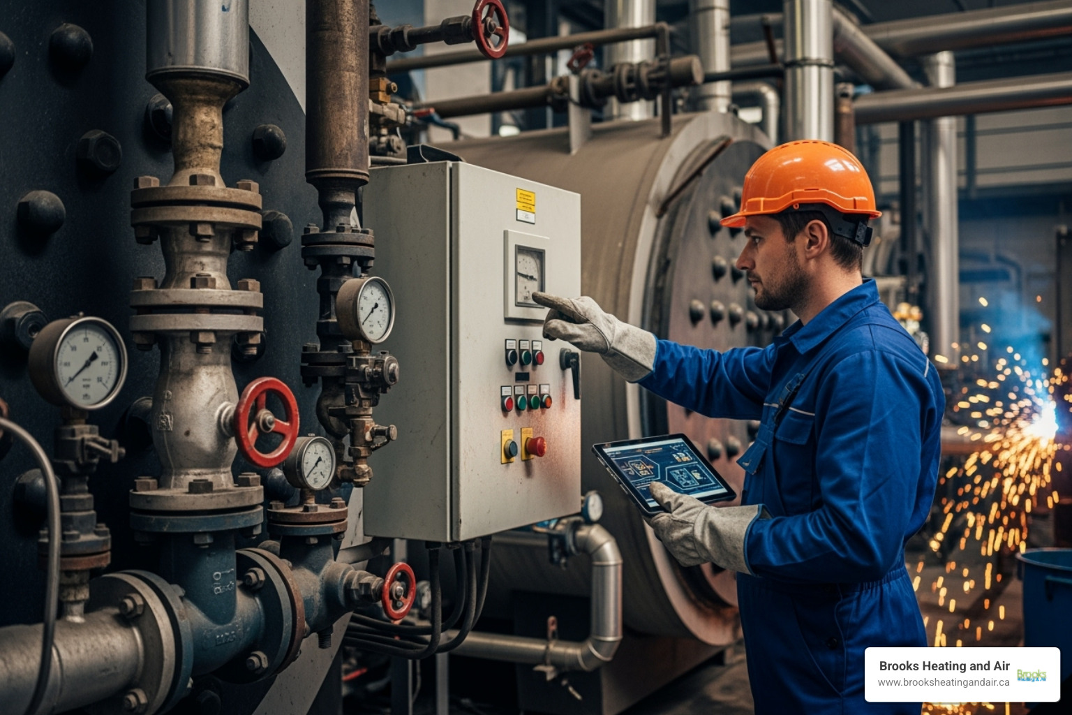 Technician performing maintenance check on a boiler - Boiler Repair and Maintenance In Milton, ON