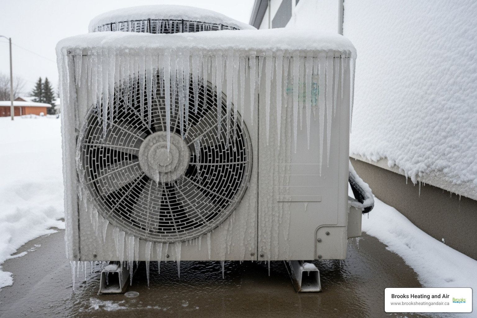 A frozen outdoor heat pump unit covered in ice. - Heat pump troubleshooting A frozen outdoor heat pump unit covered in ice. - Heat pump troubleshooting