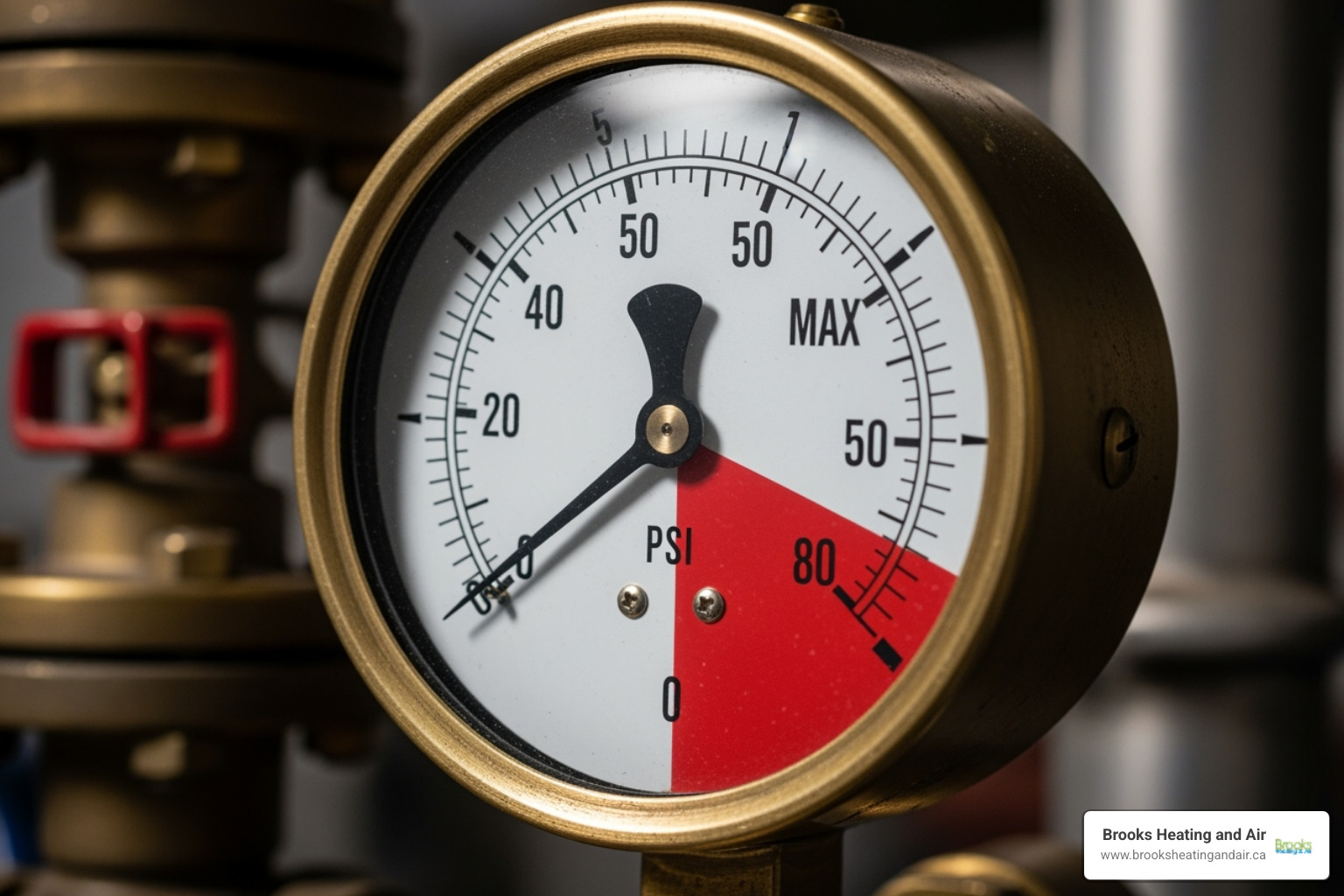 boiler pressure gauge in the red zone indicating low pressure - Boiler repair Milton ON boiler pressure gauge in the red zone indicating low pressure - Boiler repair Milton ON