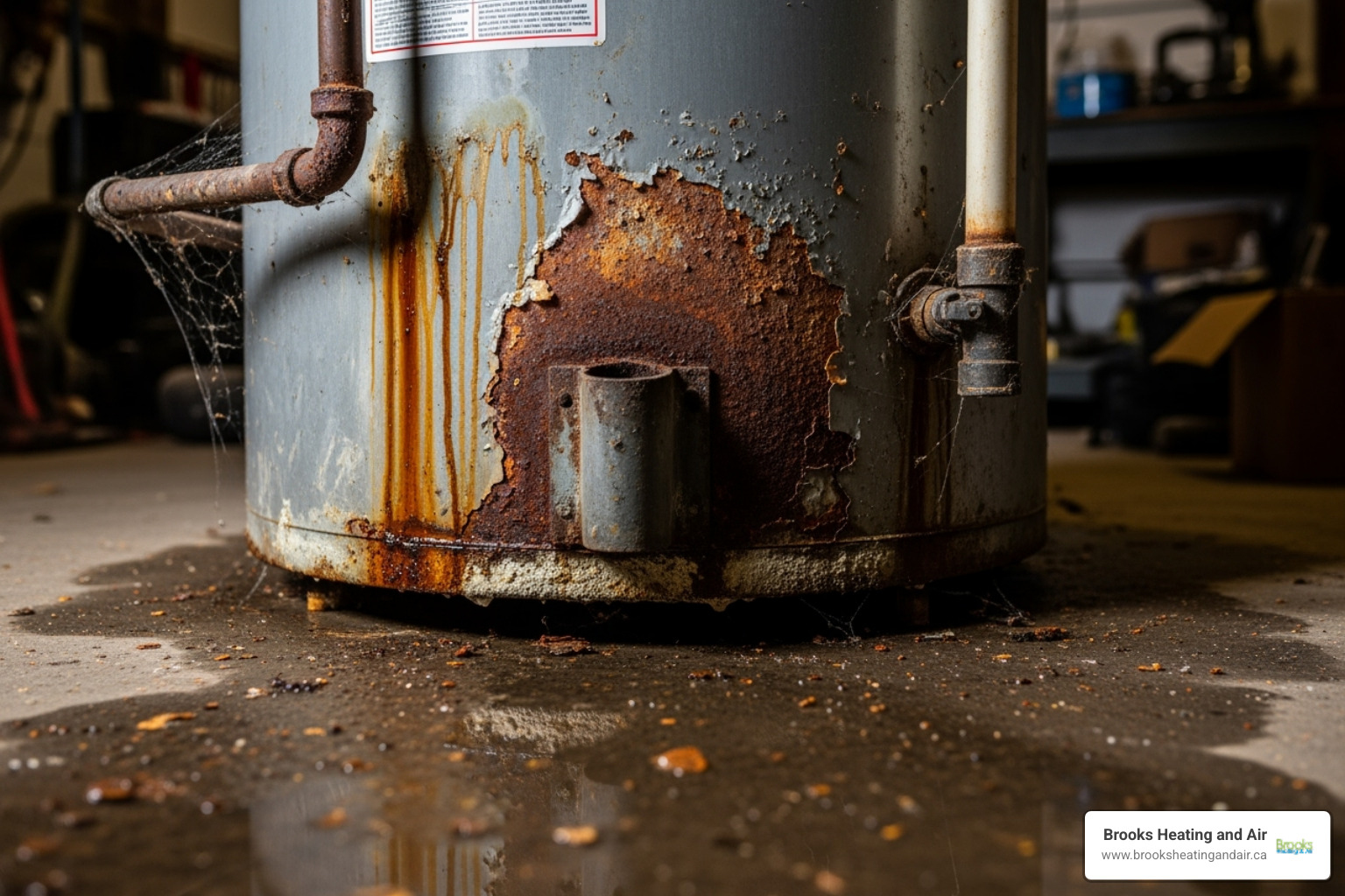 image of a corroded water heater base - Hot water heater replacement
