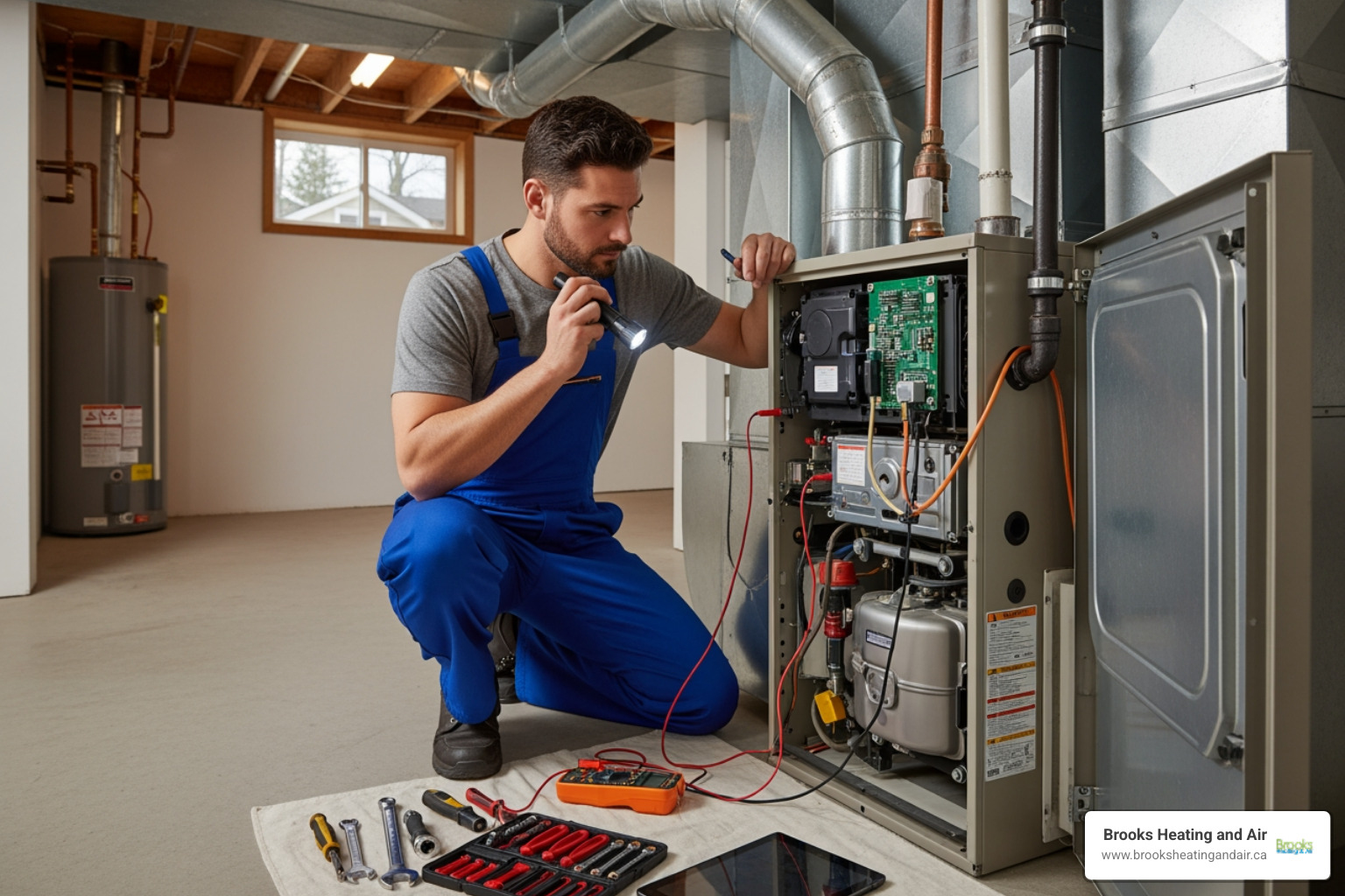 Infographic showing the top 5 warning signs your heater needs a professional inspection in Georgetown, ON: unusual banging or squealing noises, inconsistent heating or cold spots in rooms, rising energy bills without increased usage, frequent cycling on and off, and yellow pilot light or strange odours - best heating repair in georgetown, on