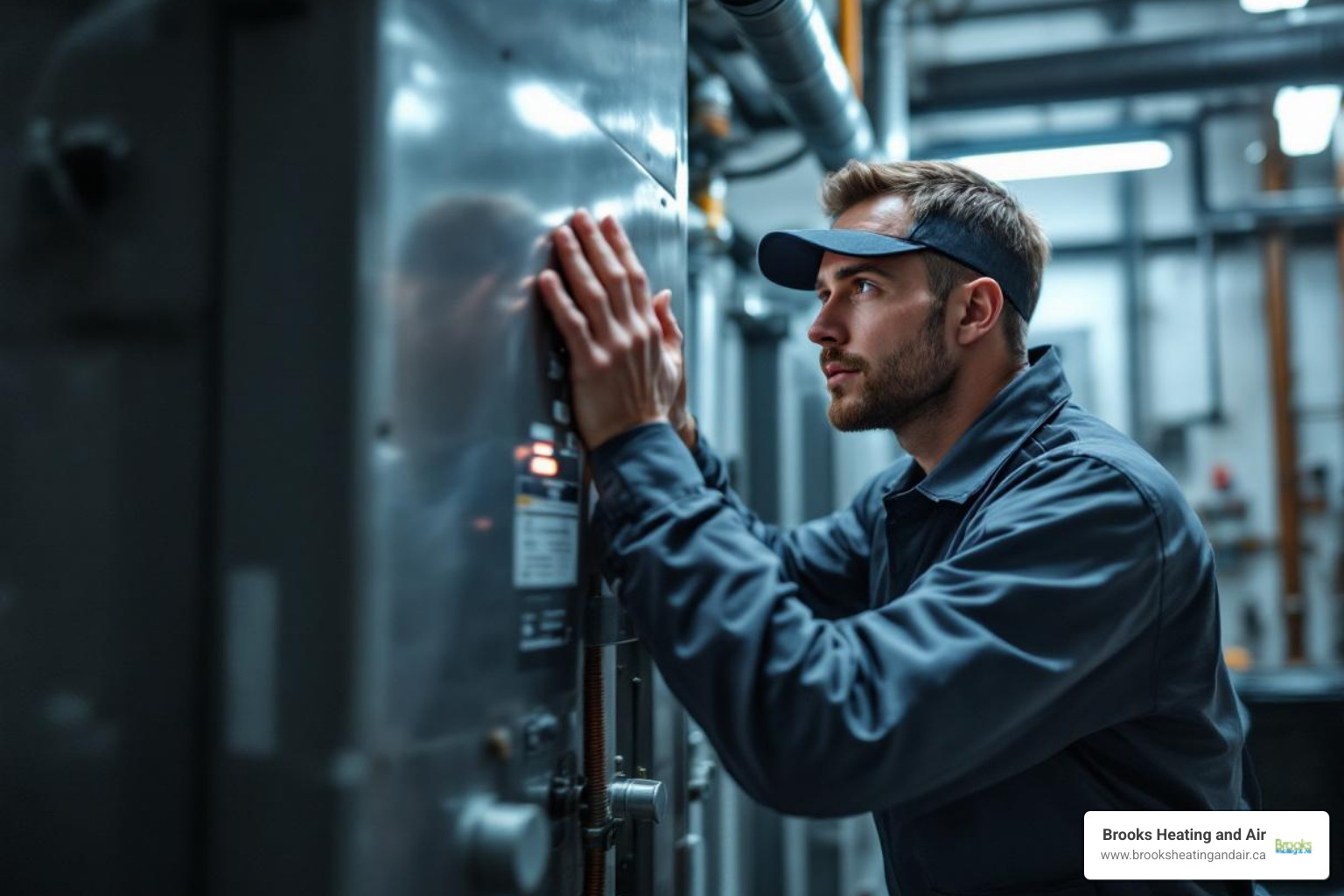 Technician servicing a commercial tankless water heater - commercial tankless water heater maintenance in halton hills, on