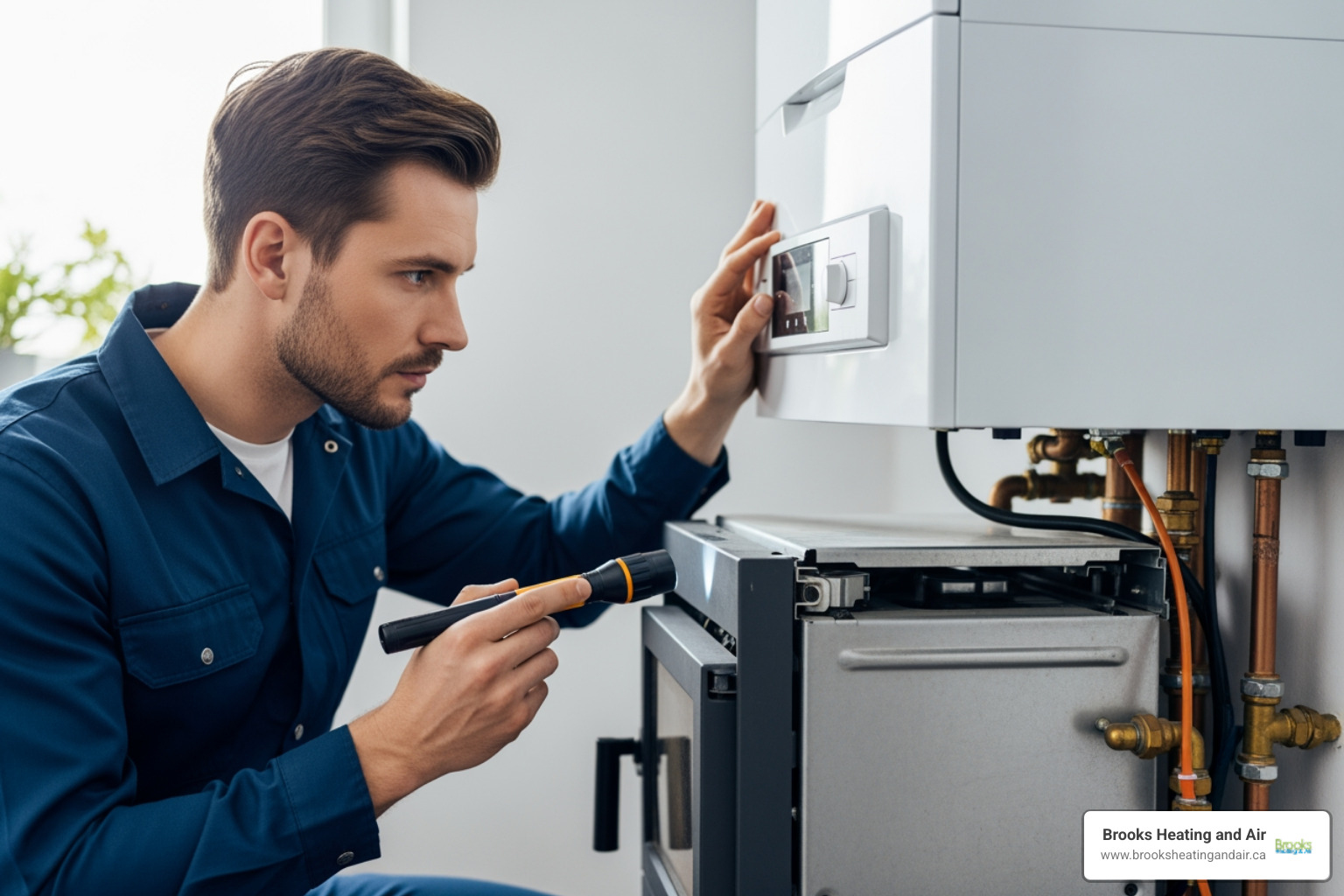 Infographic showing the boiler repair decision process: identify symptoms like no heat or leaks, contact a certified local provider offering 24/7 service, receive same-day diagnostics and transparent repair options, then schedule preventative maintenance to extend system life