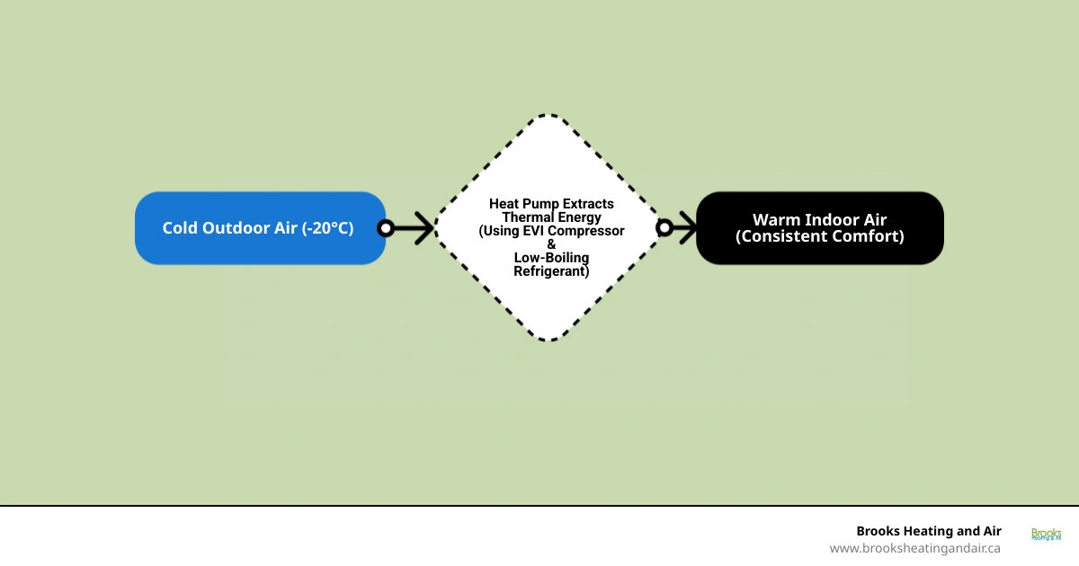 infographic showing how cold-climate heat pumps extract heat from outdoor air at sub-zero temperatures in Canada - are heat infographic showing how cold-climate heat pumps extract heat from outdoor air at sub-zero temperatures in Canada - are heat