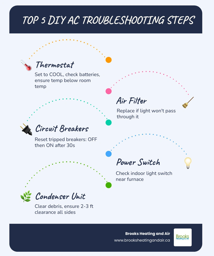 Infographic showing common AC fail points and quick DIY checks before calling a professional - ac troubleshooting tips