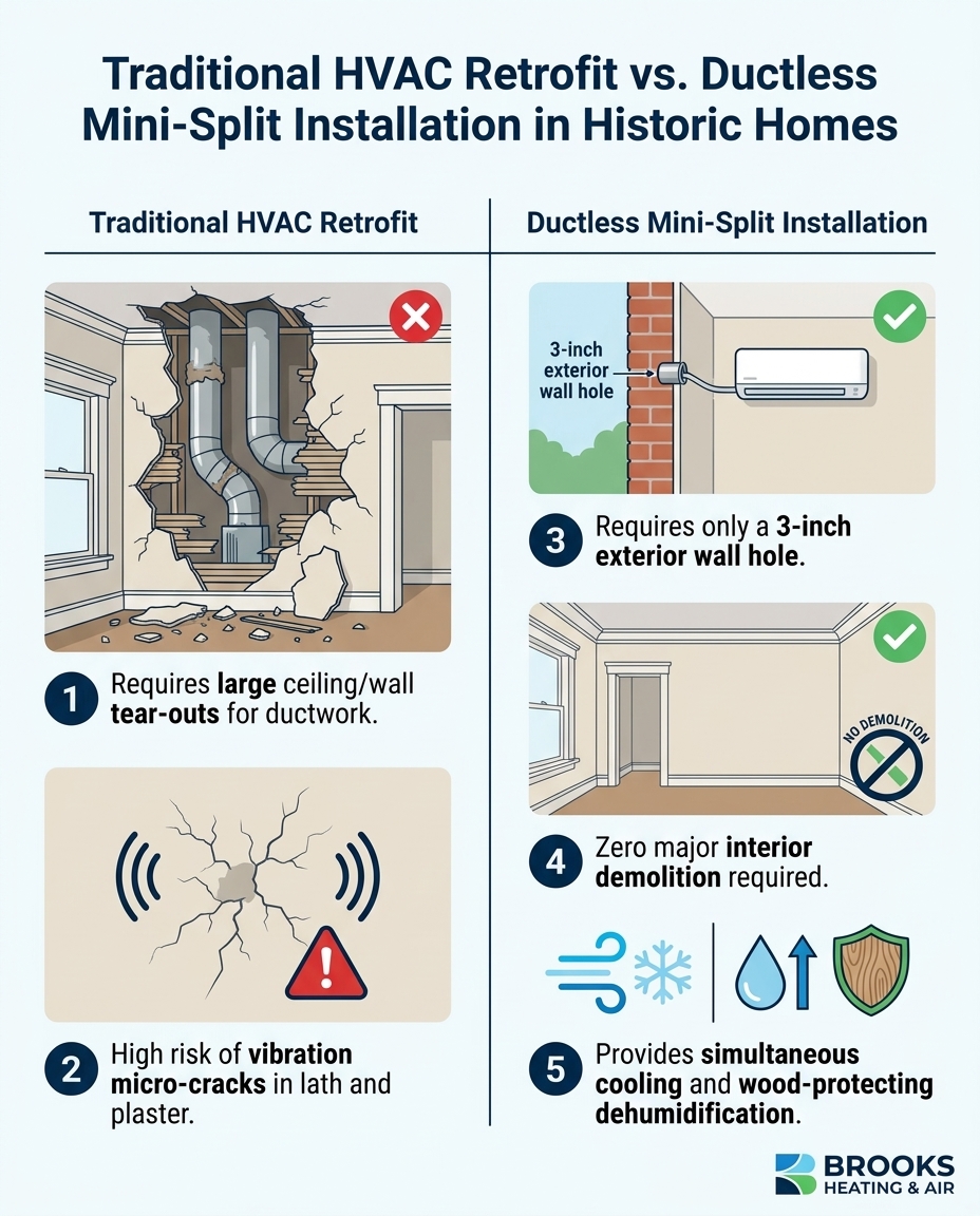 Traditional HVAC Retrofit vs. Ductless Mini-Split Installation in Historic Homes