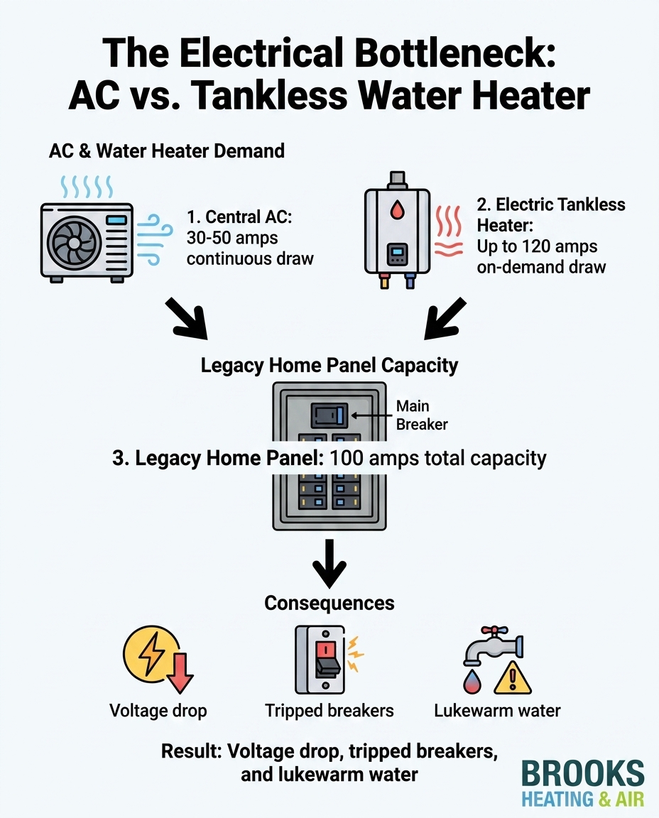 The Electrical Bottleneck: AC vs. Tankless Water Heater