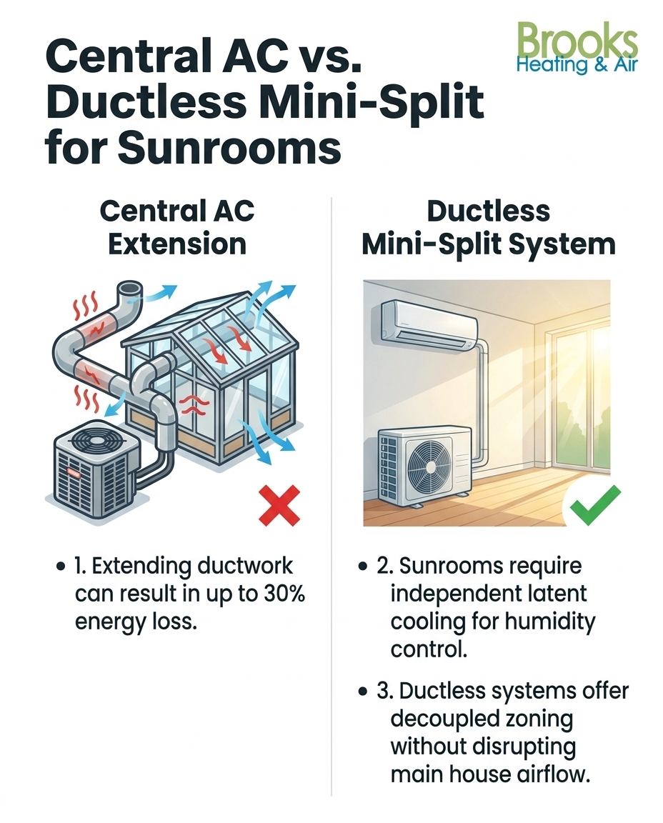 Central AC vs. Ductless Mini-Split for Sunrooms
