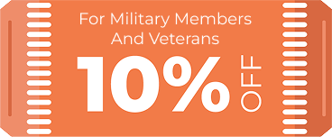 Orange coupon offering 10% discount for military members and veterans