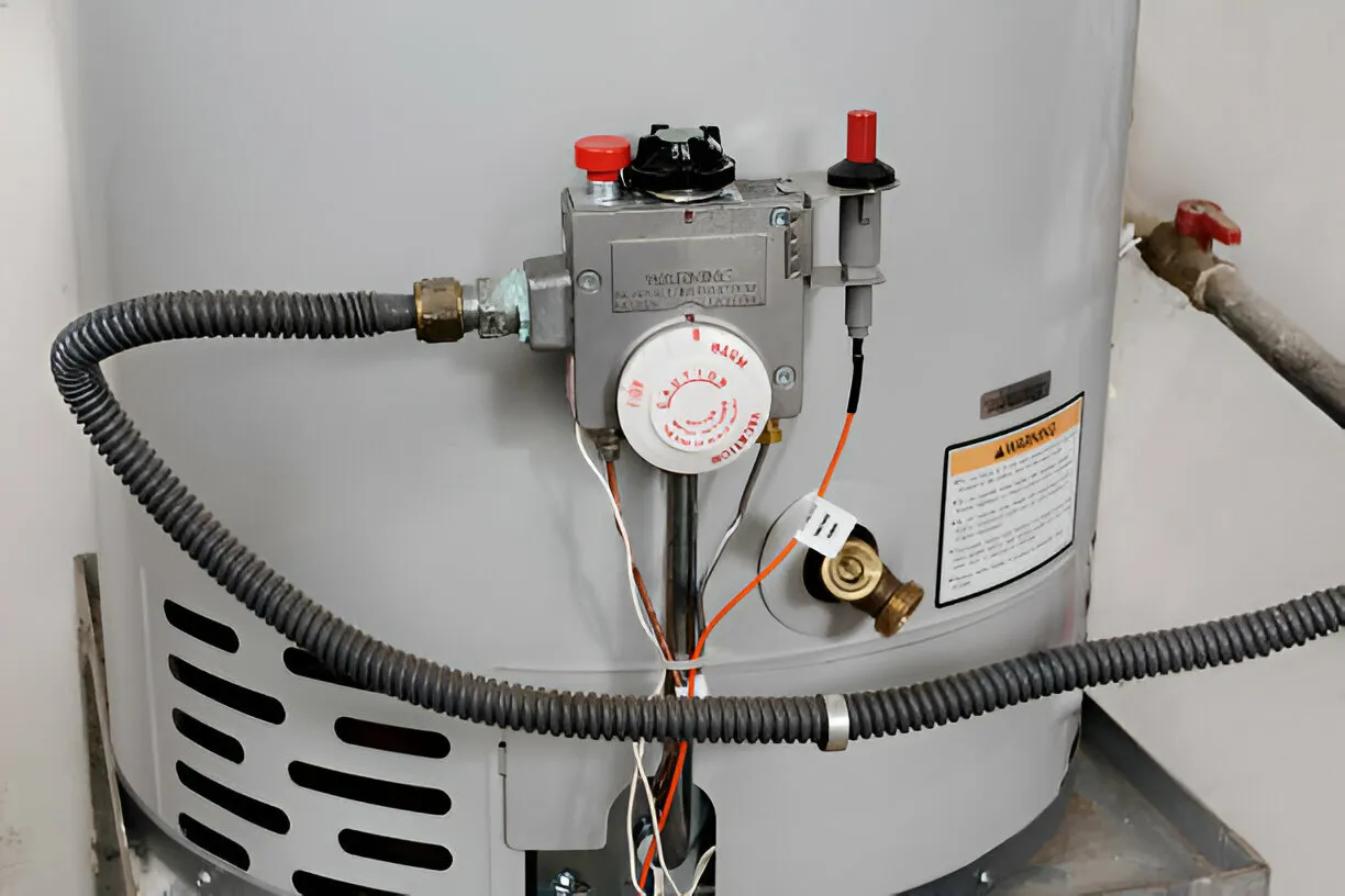 Water heater with control panel and flexible pipes connected