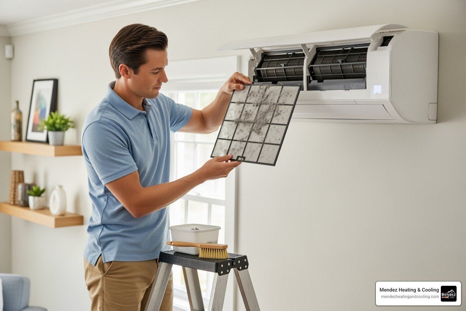 homeowner cleaning a mini split filter - mini split repair in warrington pa