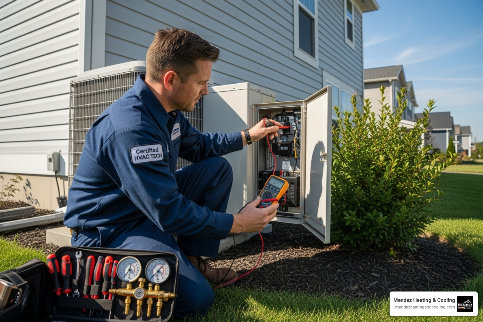 certified technician working on an outdoor condenser unit - mini split repair in warrington pa