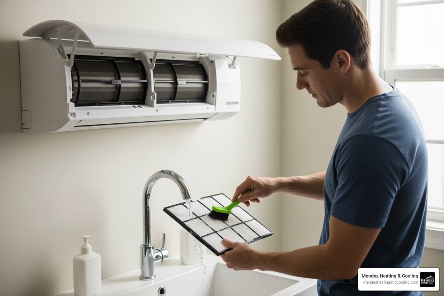 Person cleaning mini-split filter - 24 hour mini split service in yardley pa Person cleaning mini-split filter - 24 hour mini split service in yardley pa