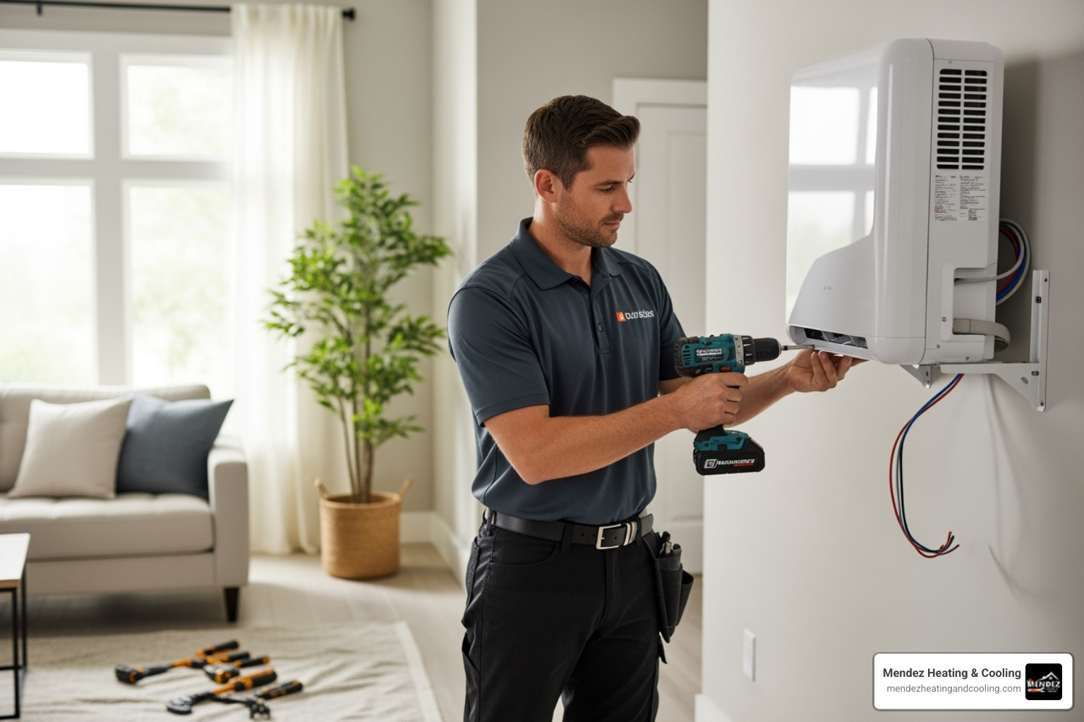 technician installing sleek indoor mini-split unit - best mini split company in upper makefield pa