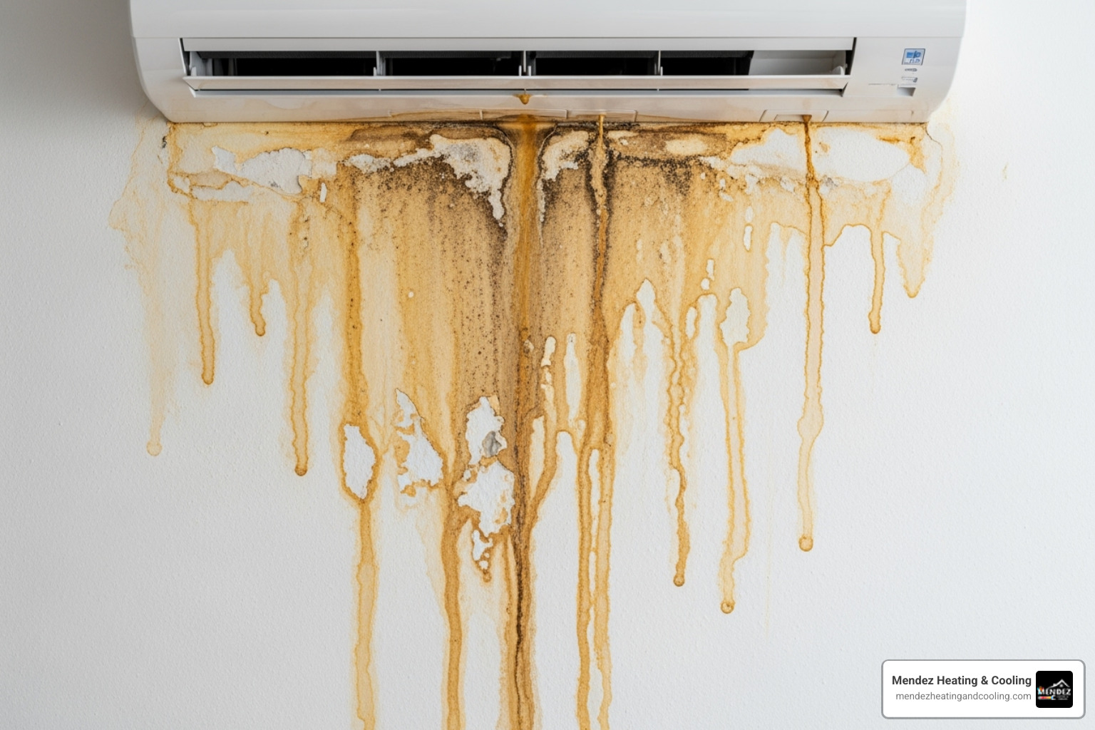 of water damage on a wall beneath a mini-split unit - mini split leaking in richboro pa